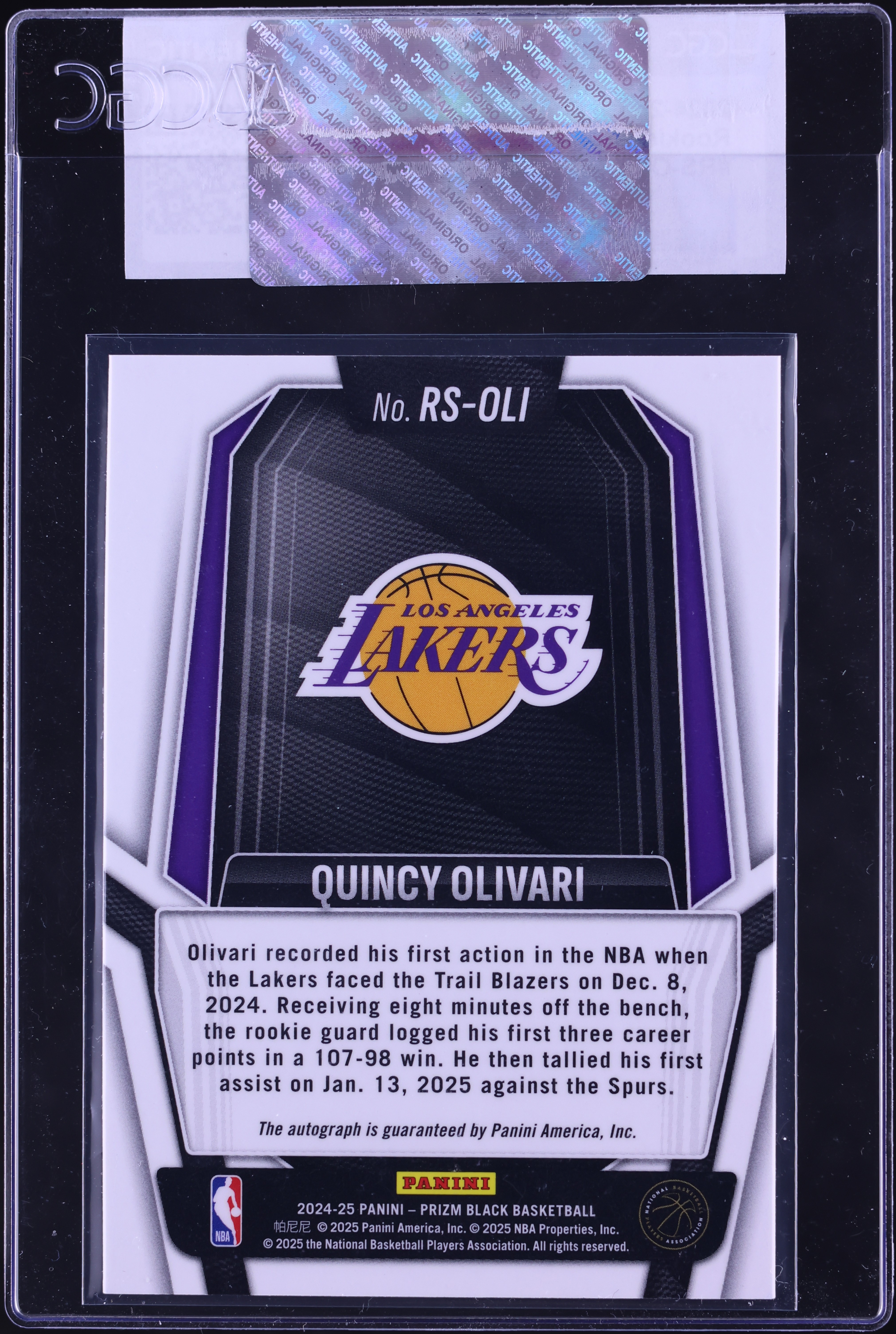 2024 Panini Prizm Black Rookie Signatures Quincy Olivari ROOKIE