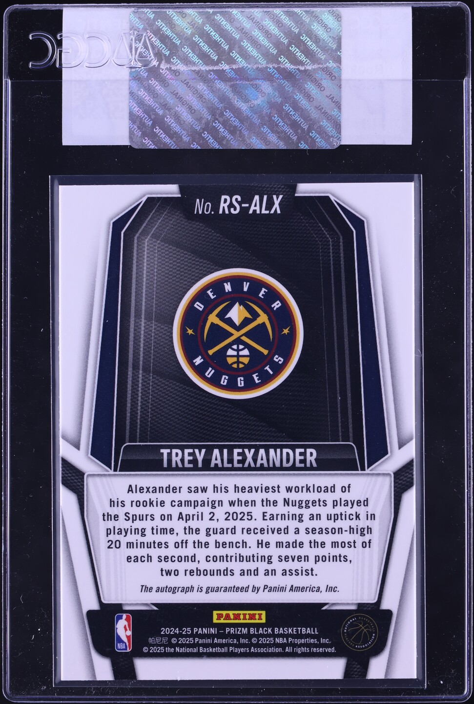 2024 Panini Prizm Black Rookie Signatures Trey Alexander ROOKIE