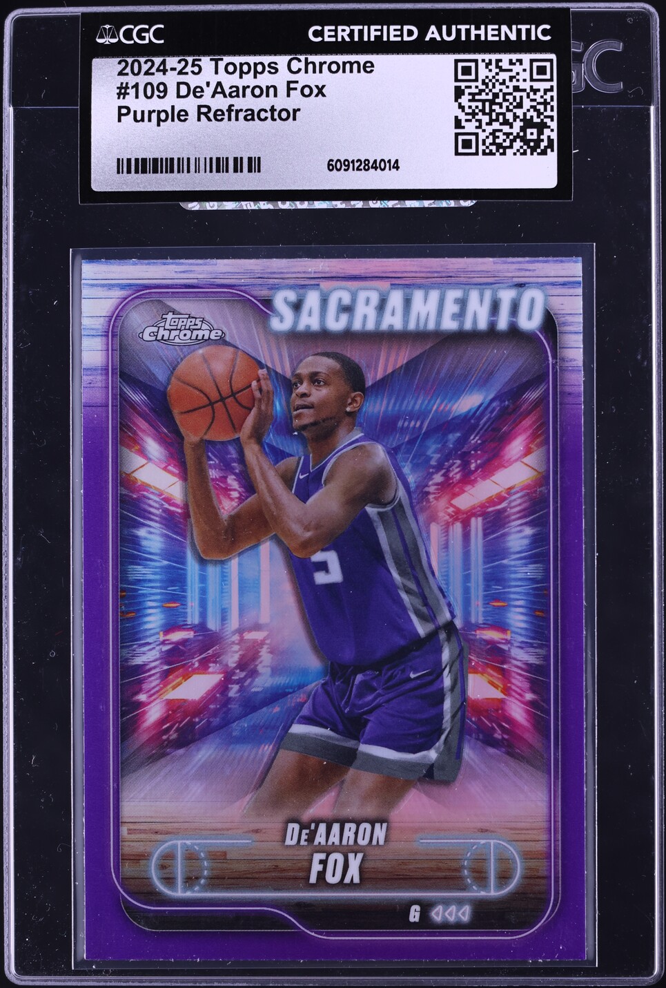 2024 Topps Chrome Purple Refractor De'Aaron Fox #109 CGC AUTH on