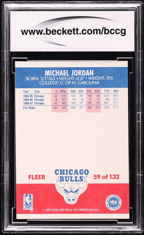 1987 Fleer Basketball Michael Jordan #59 BCCG 10