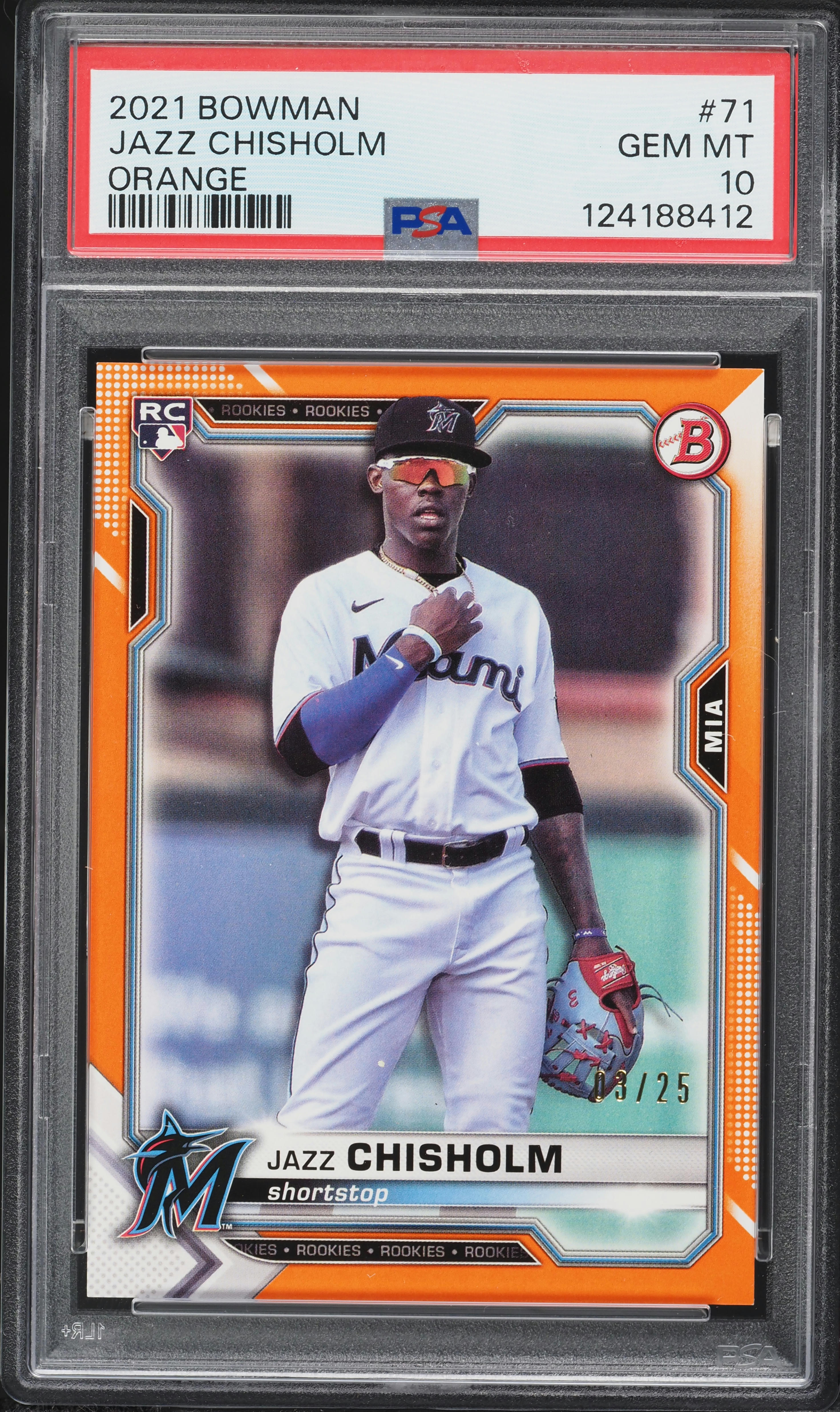 2021 Bowman Orange Jazz Chisholm ROOKIE /25 #71 PSA 10 GEM MINT on