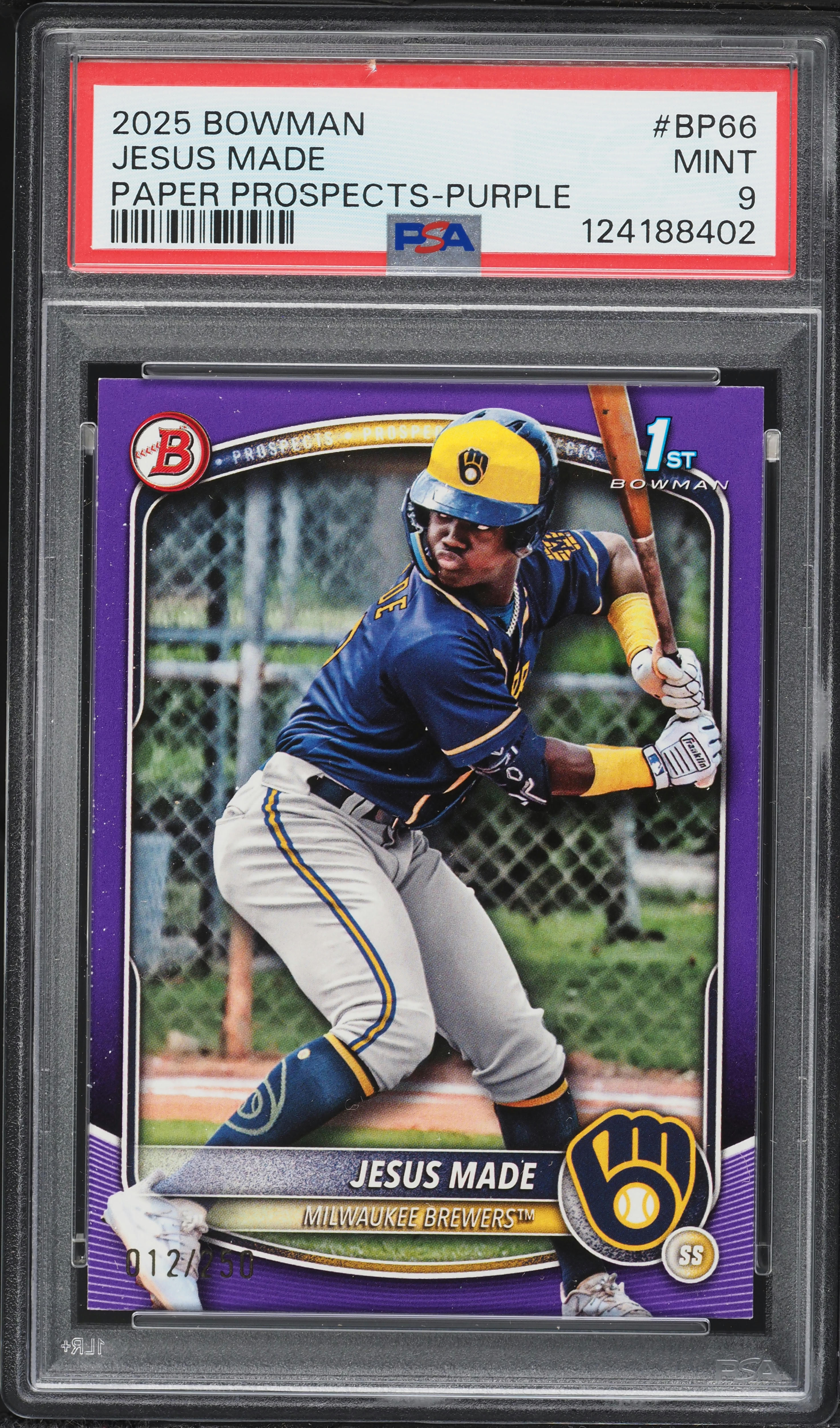 2025 Bowman Paper Purple Jesus Made PROSPECT /250 #BP-66 PSA 9 