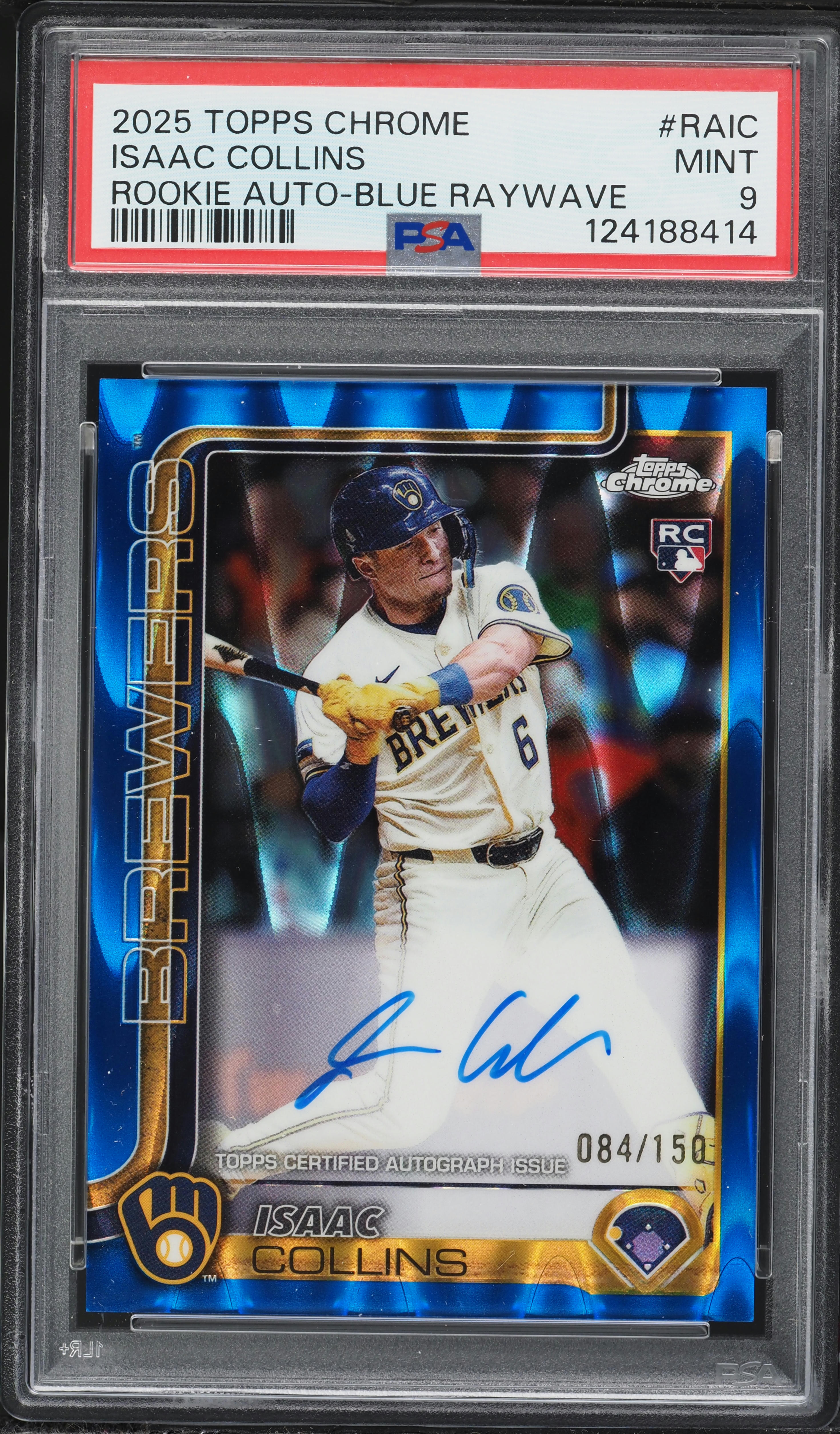 2025 Topps Chrome Blue Raywave Isaac Collins ROOKIE AUTO /150 #RA 