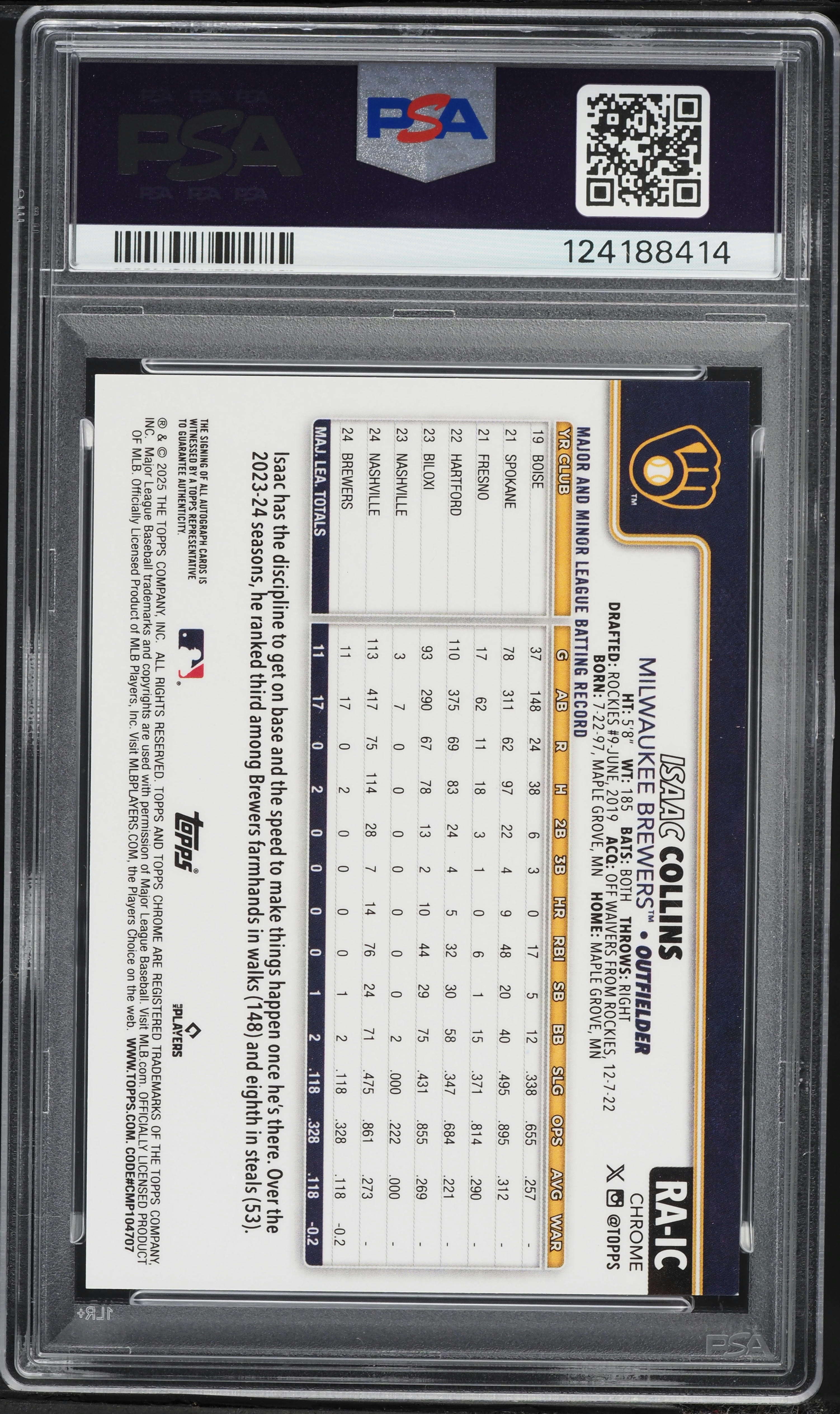 2025 Topps Chrome Blue Raywave Isaac Collins ROOKIE AUTO /150 #RA 