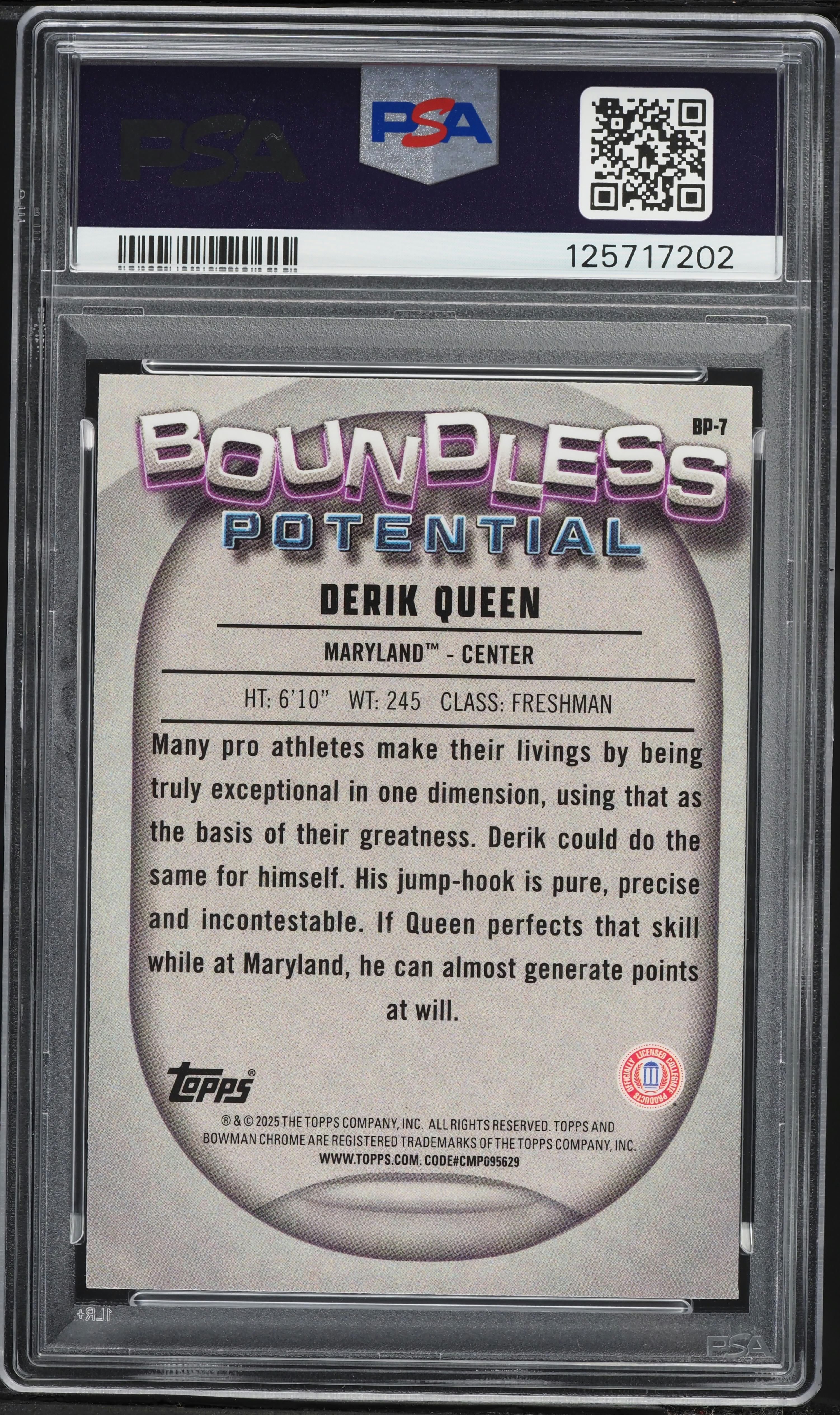 2024 Bowman Chrome University Boundless Potential Derik Queen