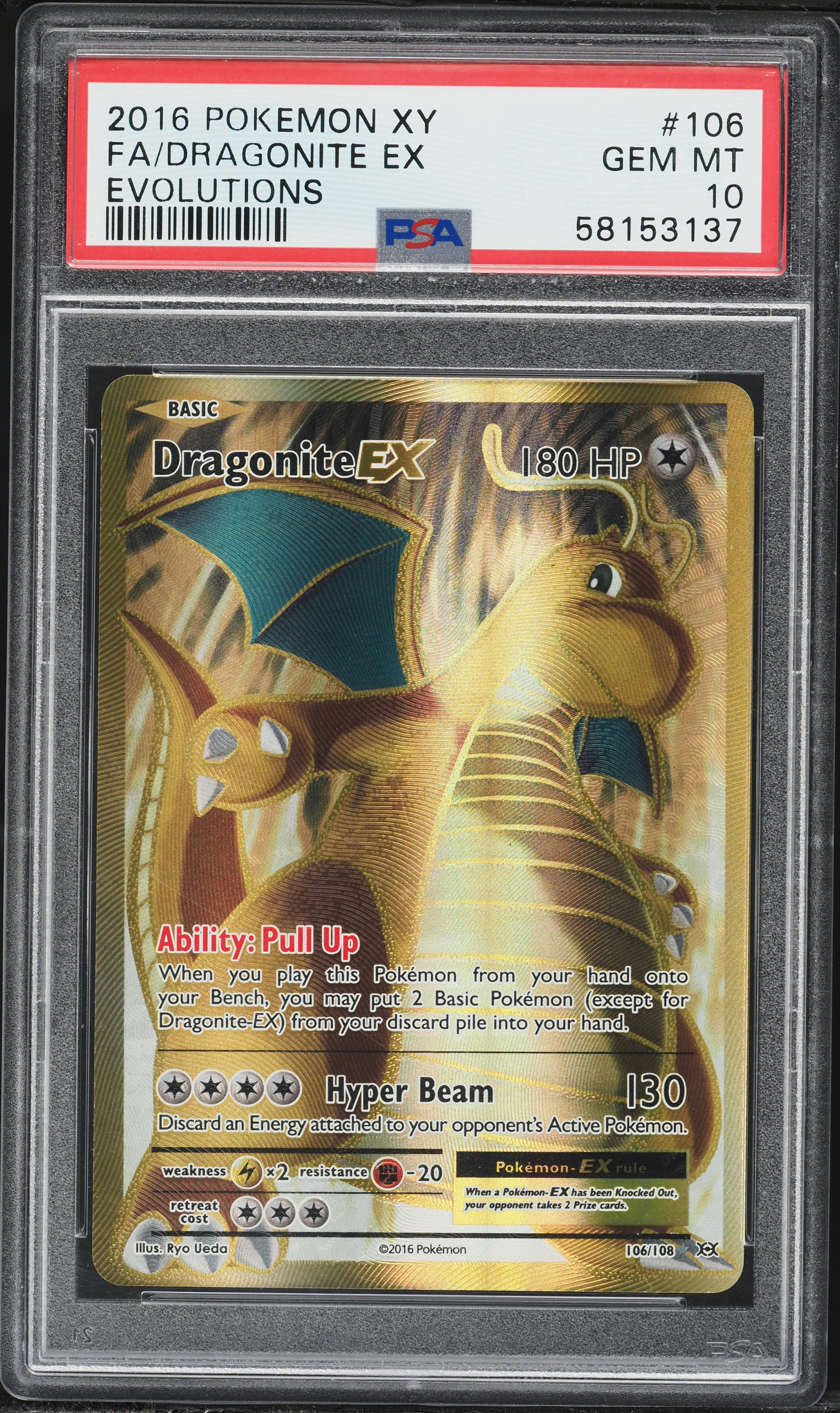 2016 Pokemon XY Evolutions Full Art Dragonite EX #106 PSA 10 GEM