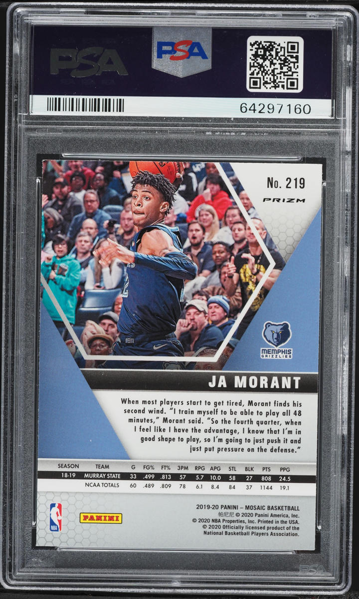 2019 Panini Mosaic Variation Fast Break Silver Ja Morant ROOKIE #219 PSA 9 MINT