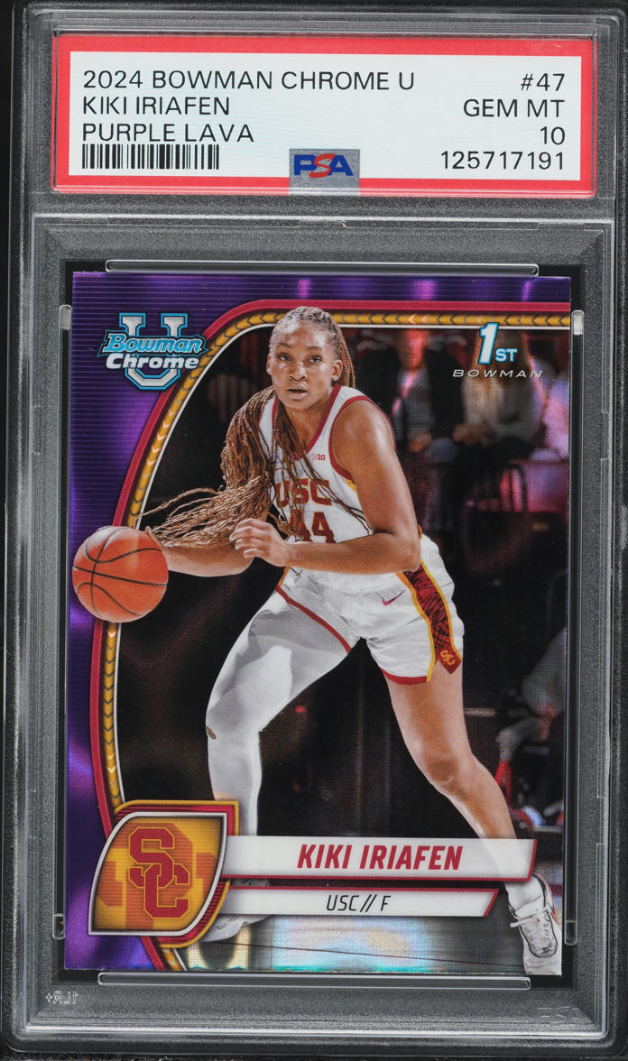 2024 Bowman Chrome University Purple Lava Kiki Iriafen ROOKIE #47 PSA 10 GEM MINT
