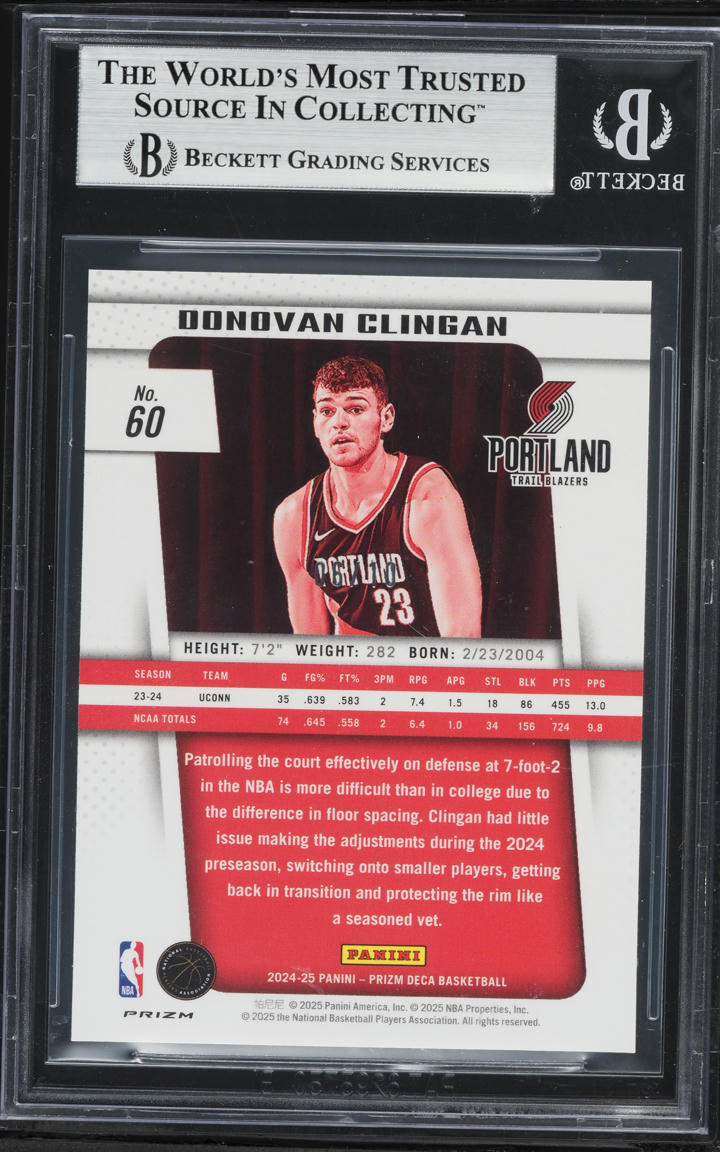 2024 Prizm Deca Gold Donovan Clingan ROOKIE /10 #60 BGS 8.5 NM-MT+