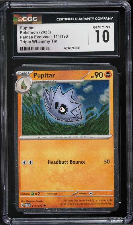 2023 Pokemon Scarlet & Violet Paldea Evolved Triple Whammy Pupitar #111 CGC 10 GEM MINT