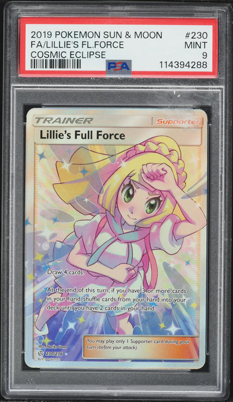 2019 Pokemon Sun & Moon Cosmic Eclipse Full Art Lillie's Full Force #230 PSA 9 MINT