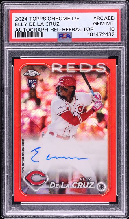 2024 Topps Chrome Logofractor Red Refractor Elly De La Cruz ROOKIE AUTO 5/5 #RCA-ED PSA 10 GEM