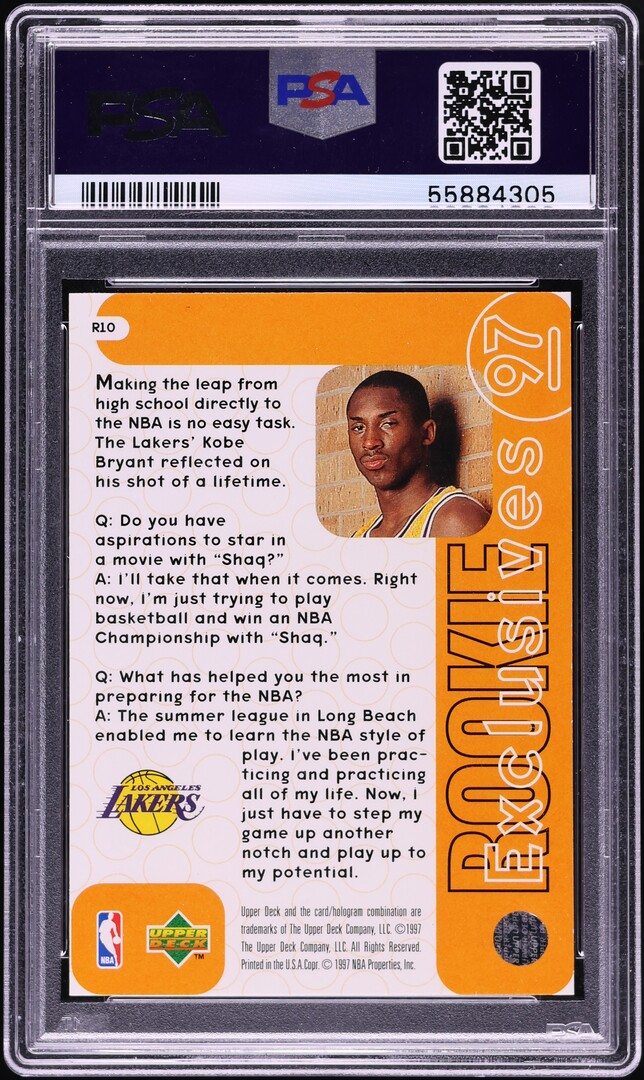 1996 Upper Deck Exclusives Kobe Bryant ROOKIE #R10 PSA 9 MINT