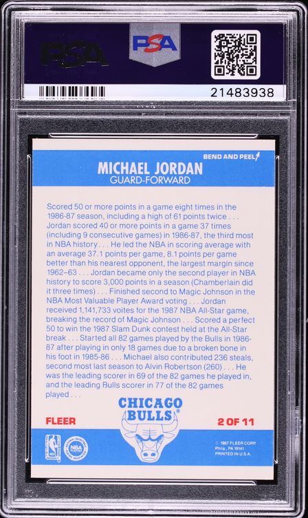 1987 Fleer Sticker Michael Jordan #2 PSA 10 GEM MINT