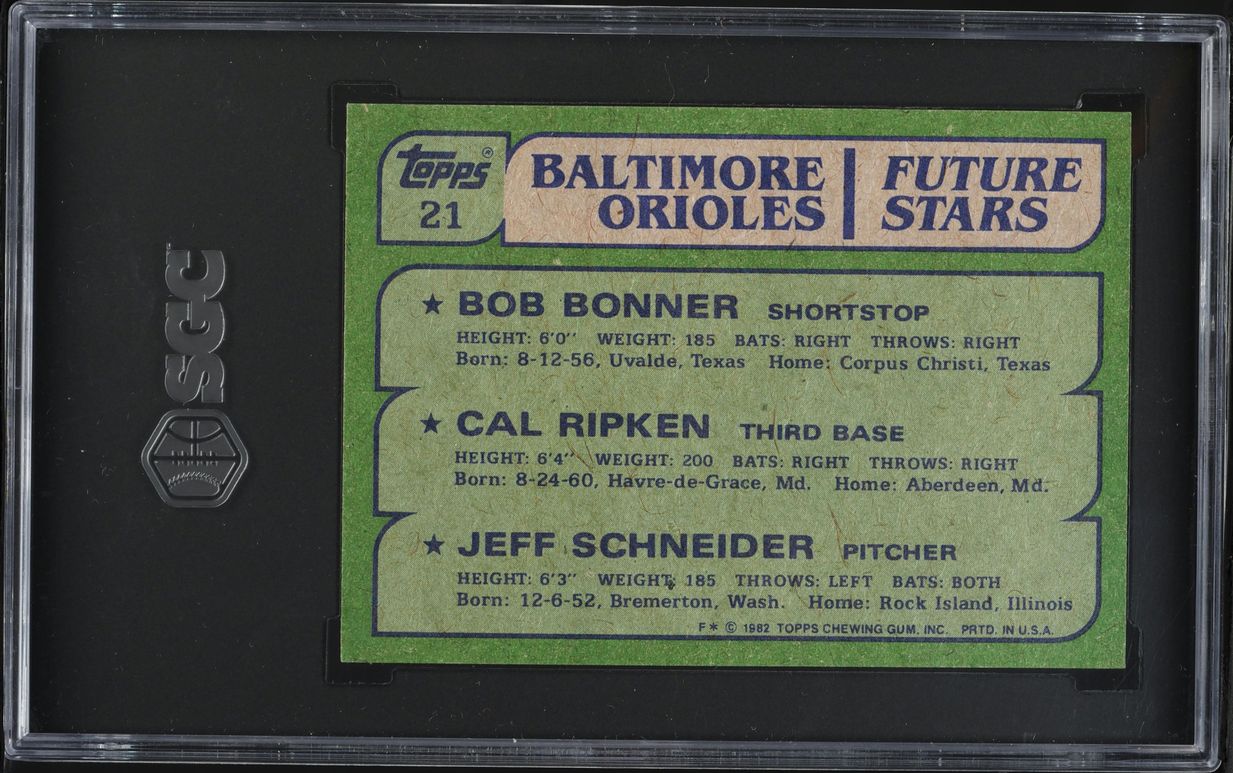 1982 Topps Cal Ripken Jr Bob Bonner Jeff Schneider ROOKIE #21 SGC 9 MINT