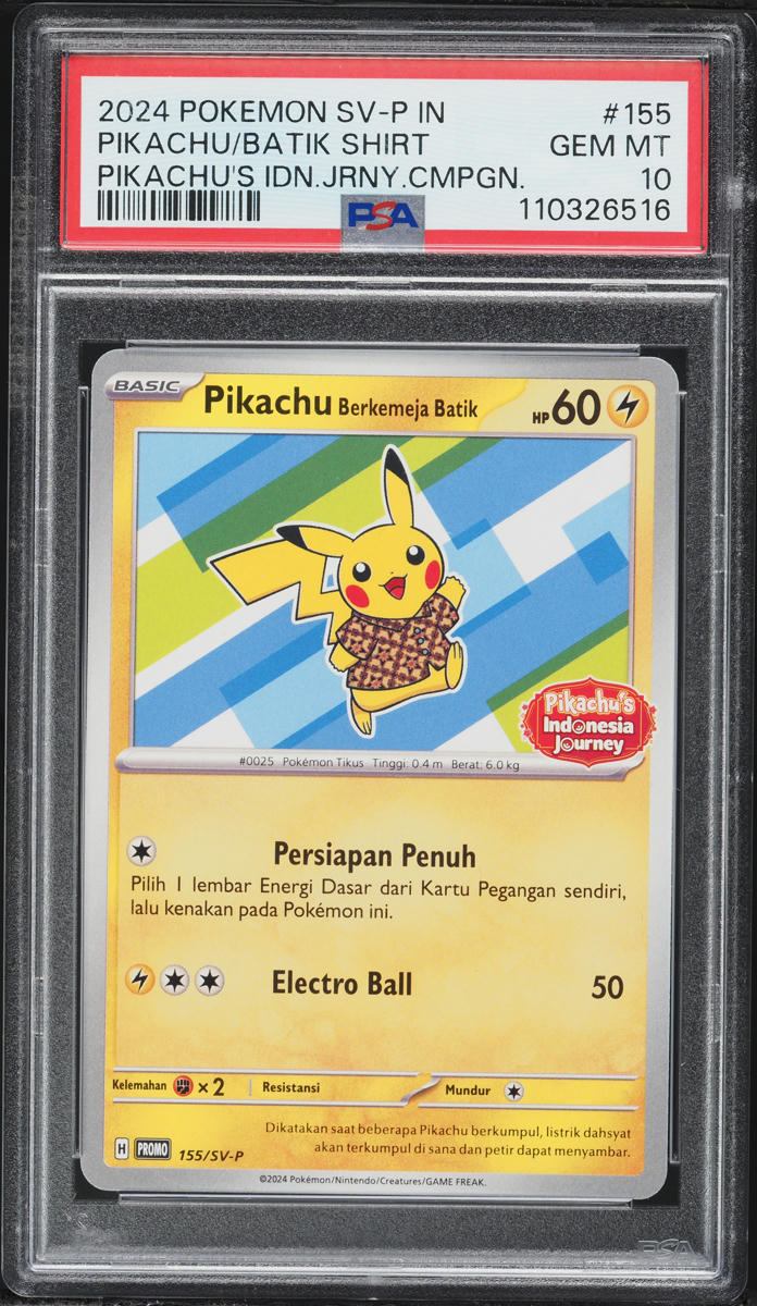 2024 Pokemon Indonesian SV Promo Journey Pikachu In Batik Shirt #155 PSA 10 GEM MINT