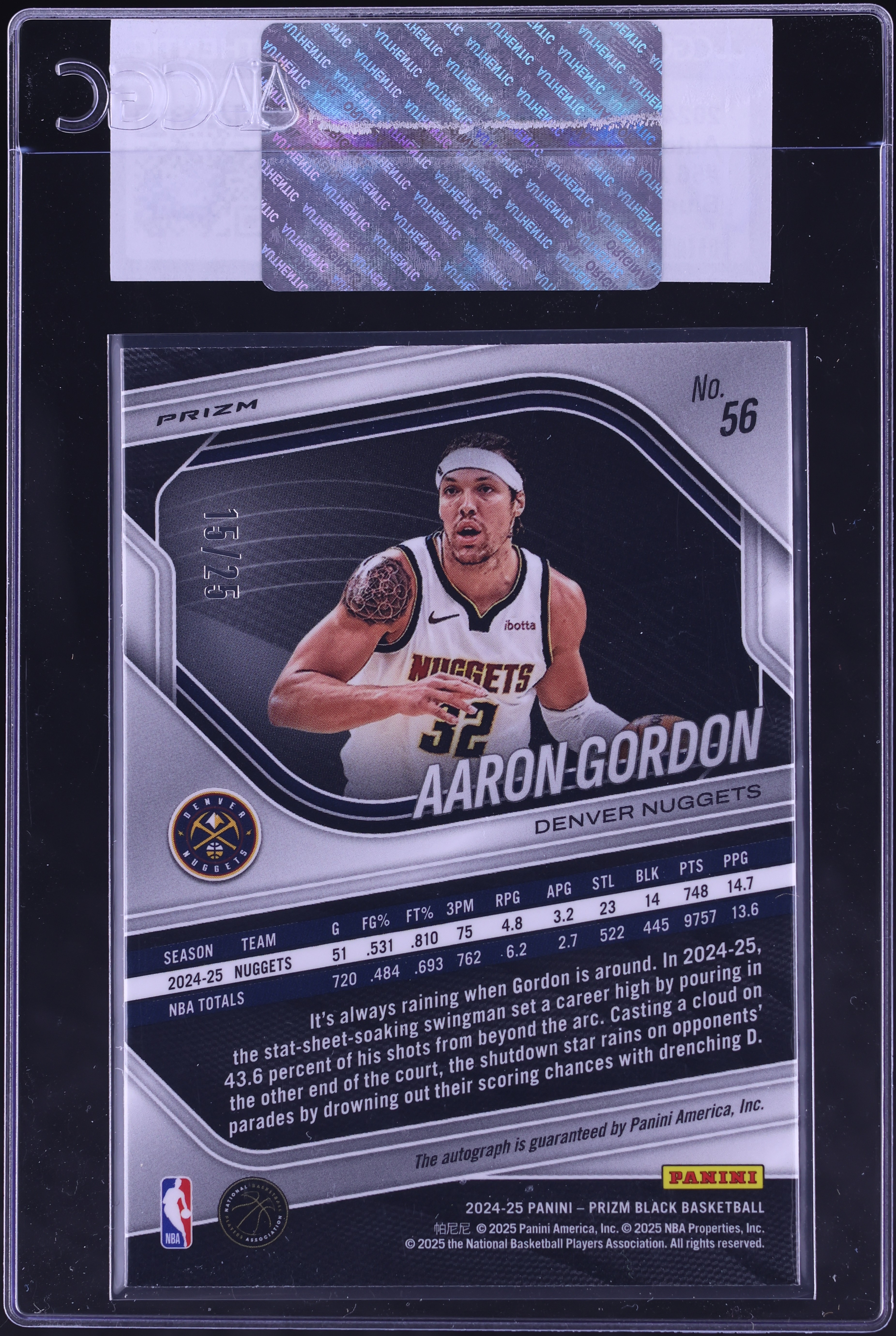 2024 Panini Prizm Black Blue Shimmer FOTL Aaron Gordon AUTO /25