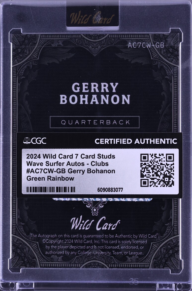 2024 Wild Card 7 Studs Wave Surfer Clubs Green Rainbow Gerry Bohanon ROOKIE AUTO 3/3 CGC AUTH