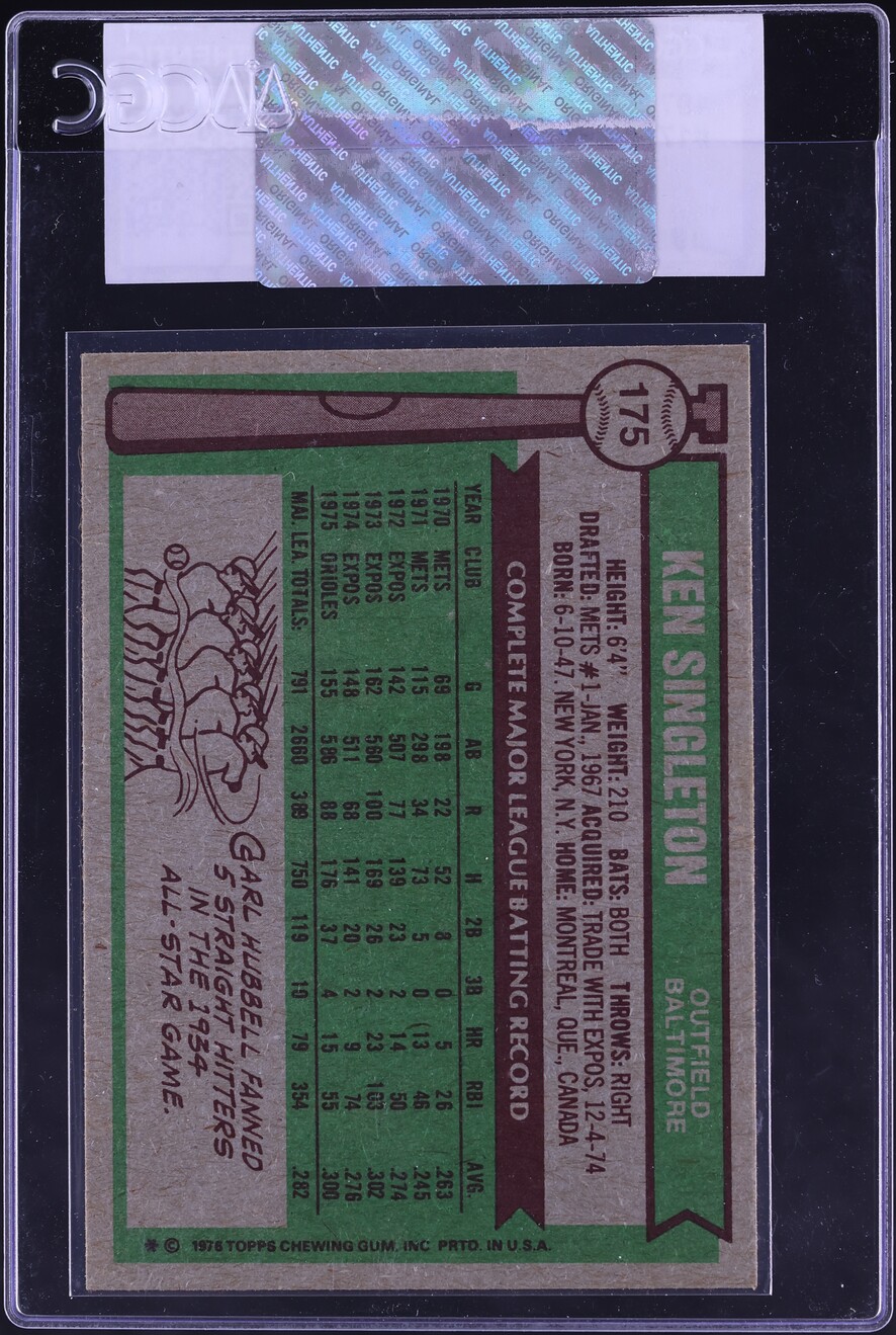 1976 Topps Ken Singleton #175 CGC AUTH