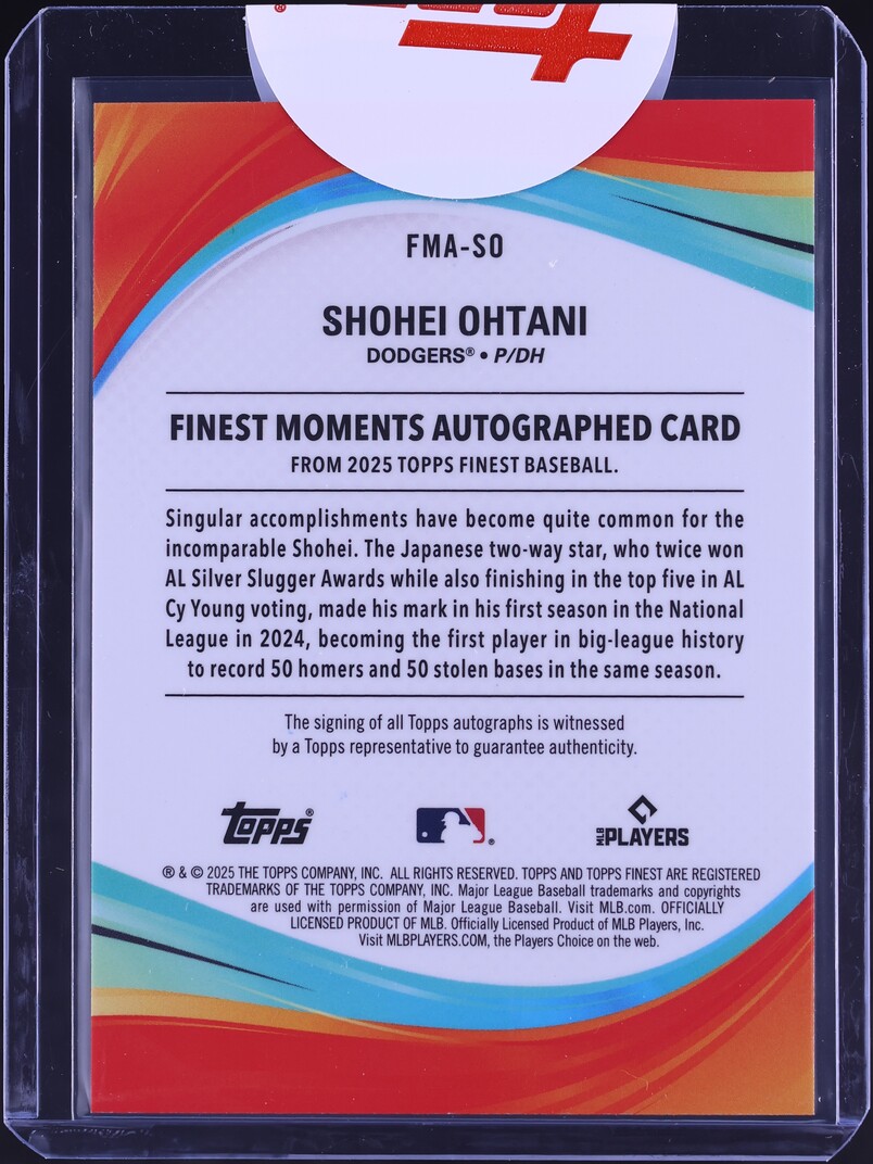 2025 Finest Moments Orange Refractor Shohei Ohtani AUTO /25 #FMA-SO