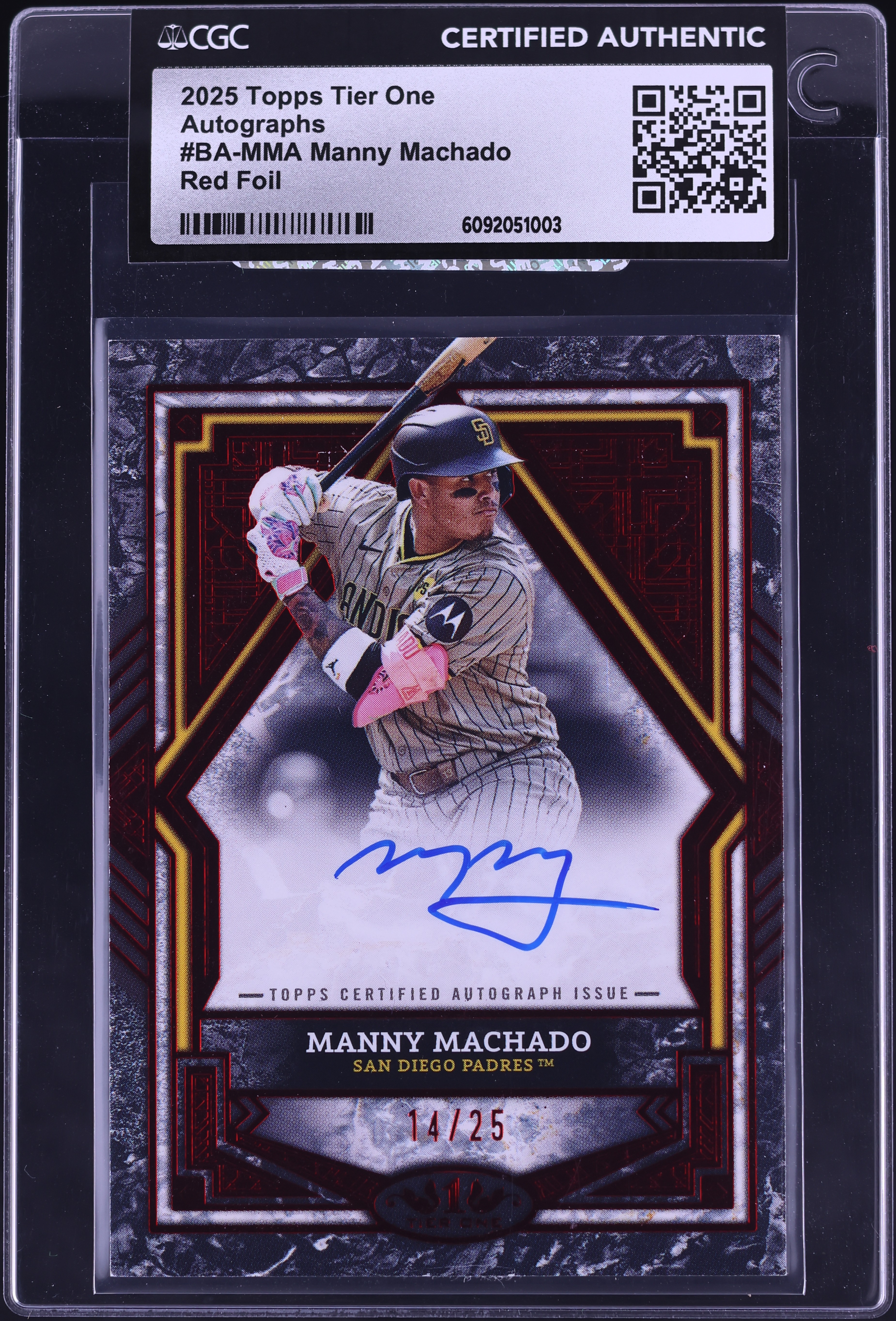 2025 Topps Tier One Red Foil Manny Machado AUTO /25 #BA-MMA CGC