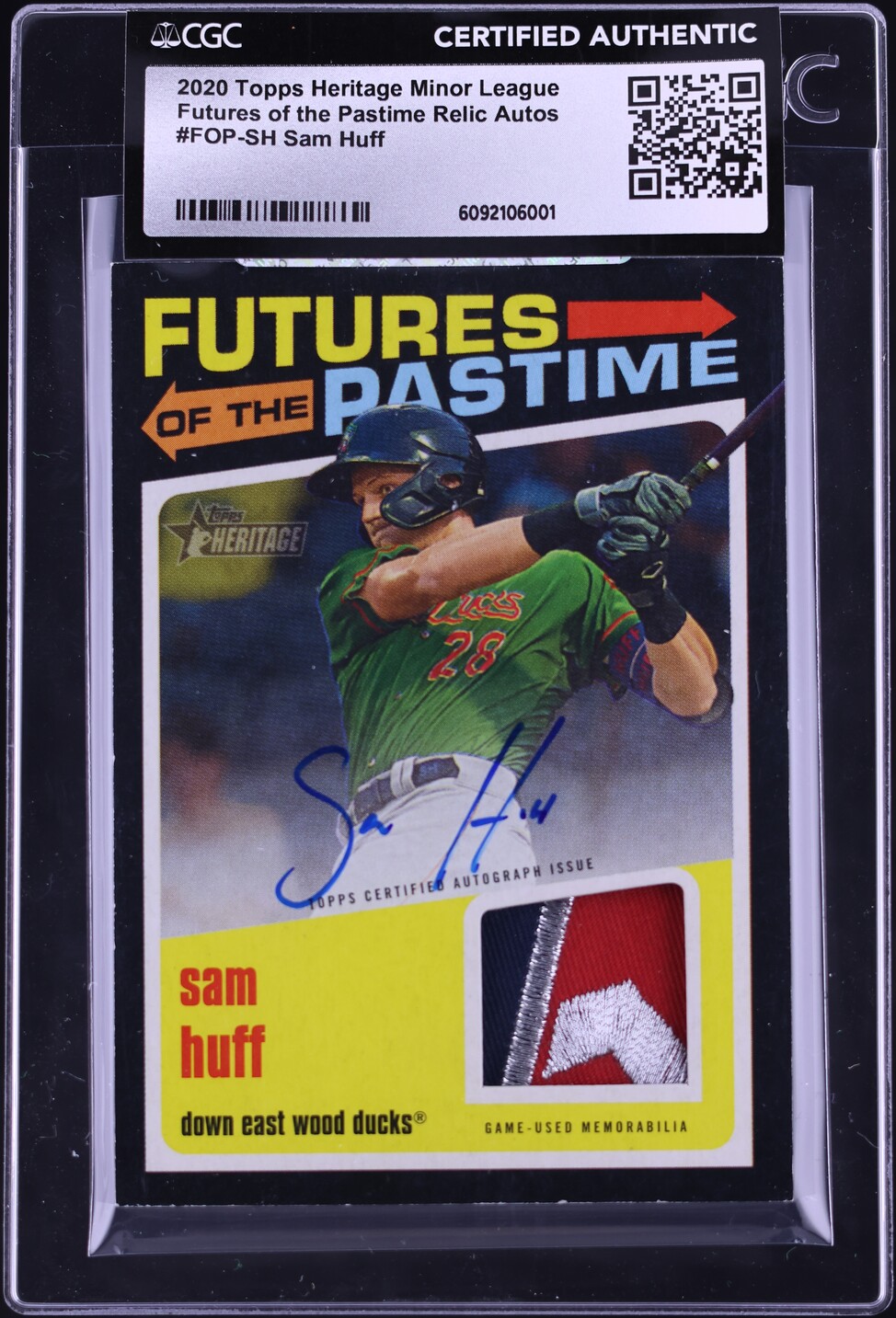 2020 Topps Heritage Minor League Futures Of The Pastime Sam Huff PATCH AUTO /25 #FOPSH CGC AUTH