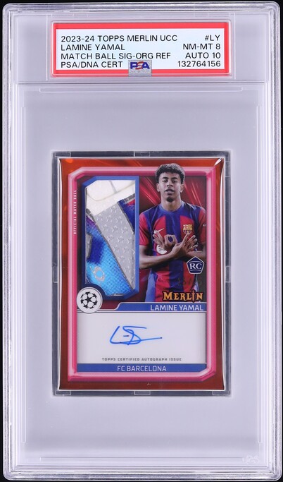 2023 Topps Merlin UEFA CC Match Ball Orange Refractor Lamine Yamal 