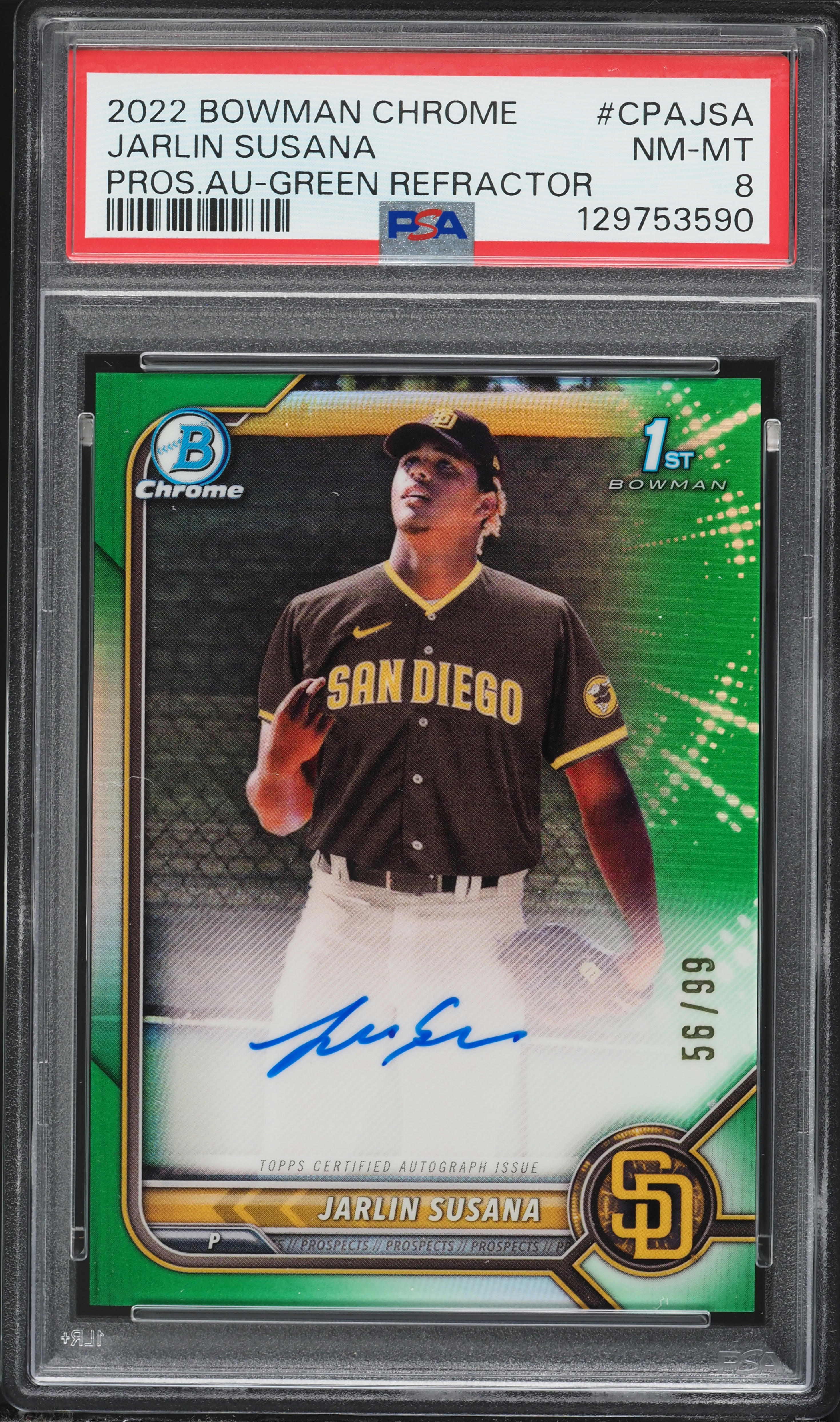 2022 Bowman Chrome Green Refractor Jarlin Susana PROSPECT AUTO /99 