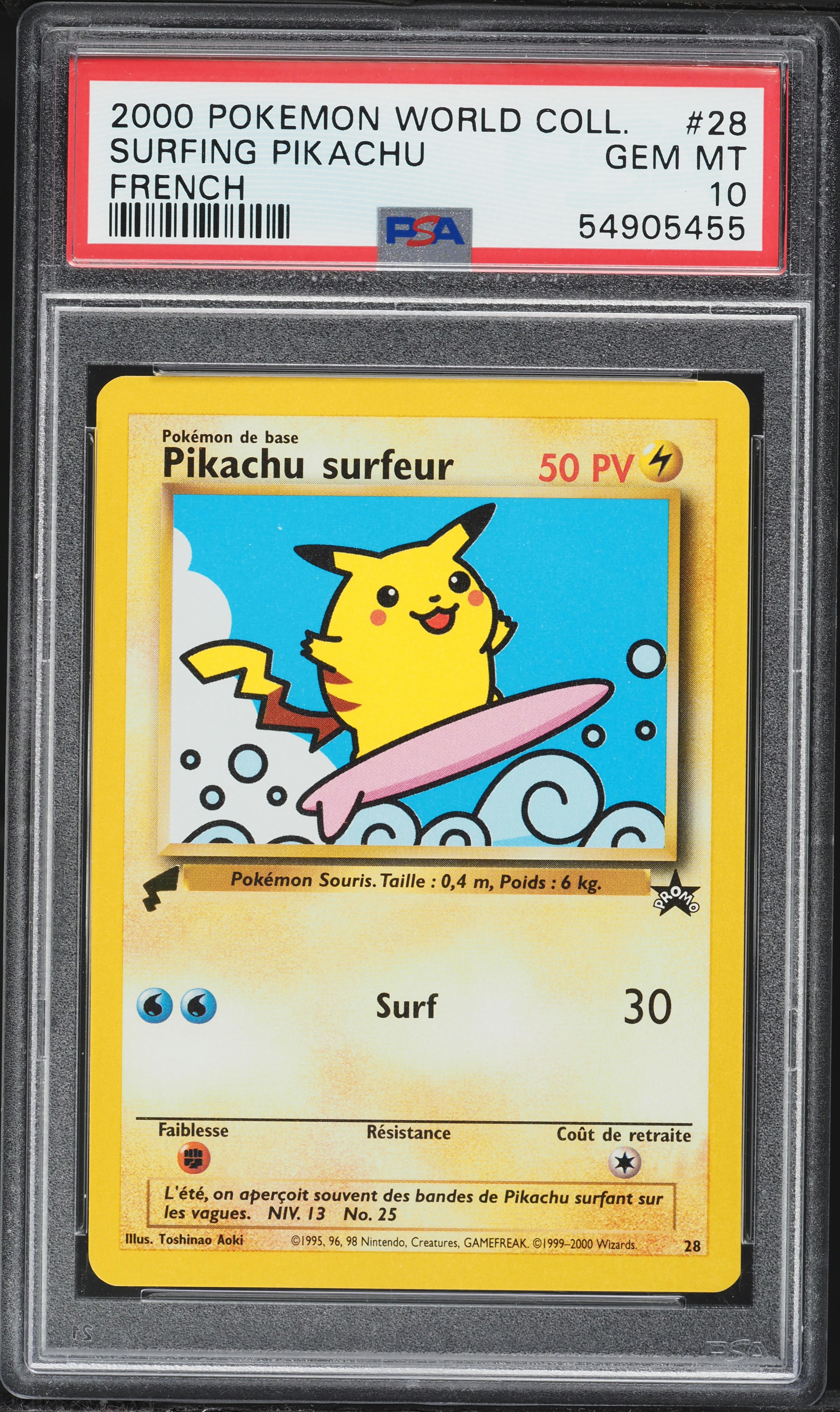 2000 Pokemon French World Collection Surfing Pikachu #28 PSA 10
