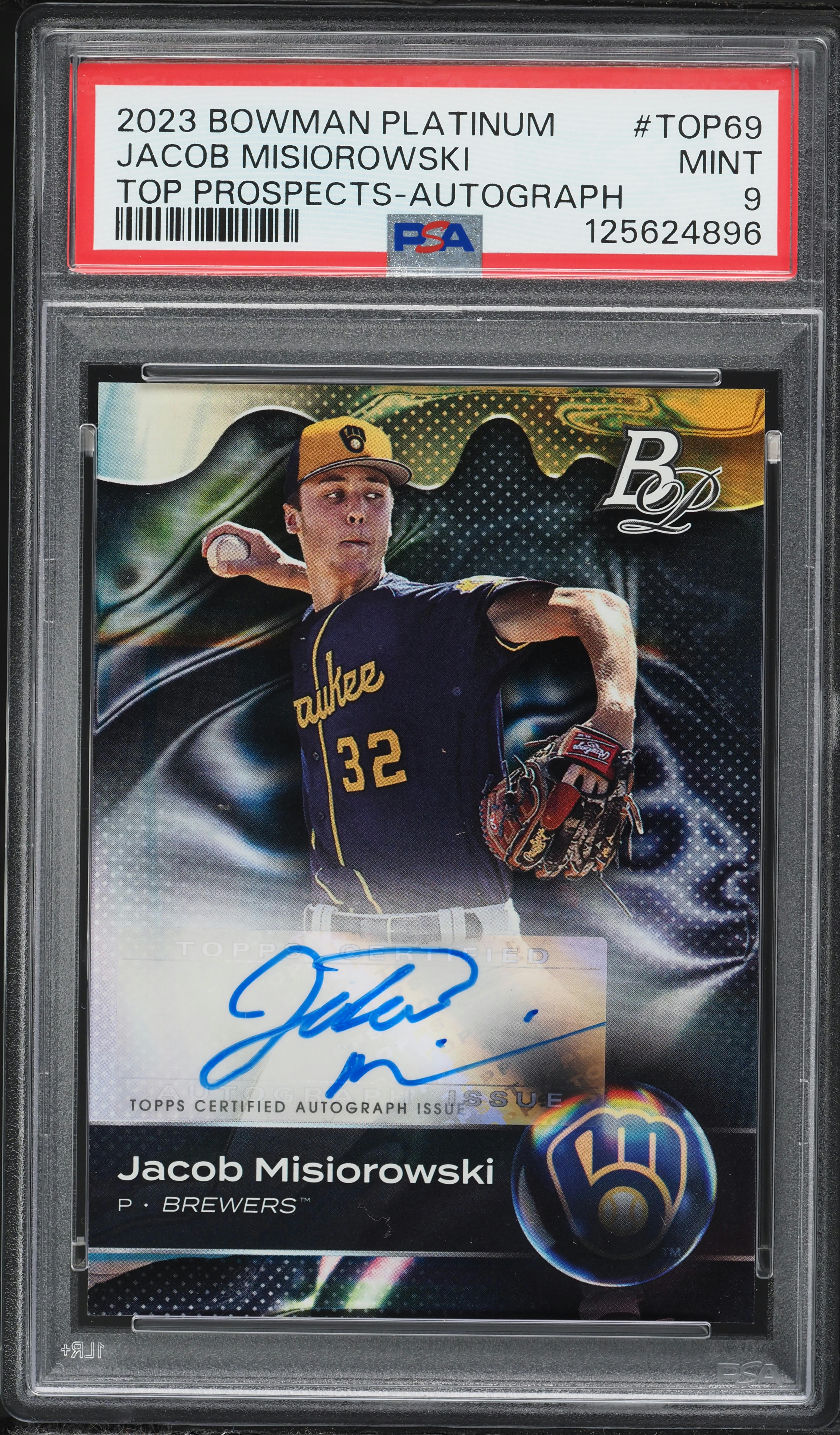Jacob Misiorowski Bowman Rookie Draft 1st 0 - Chrome Top 1 Brewers 