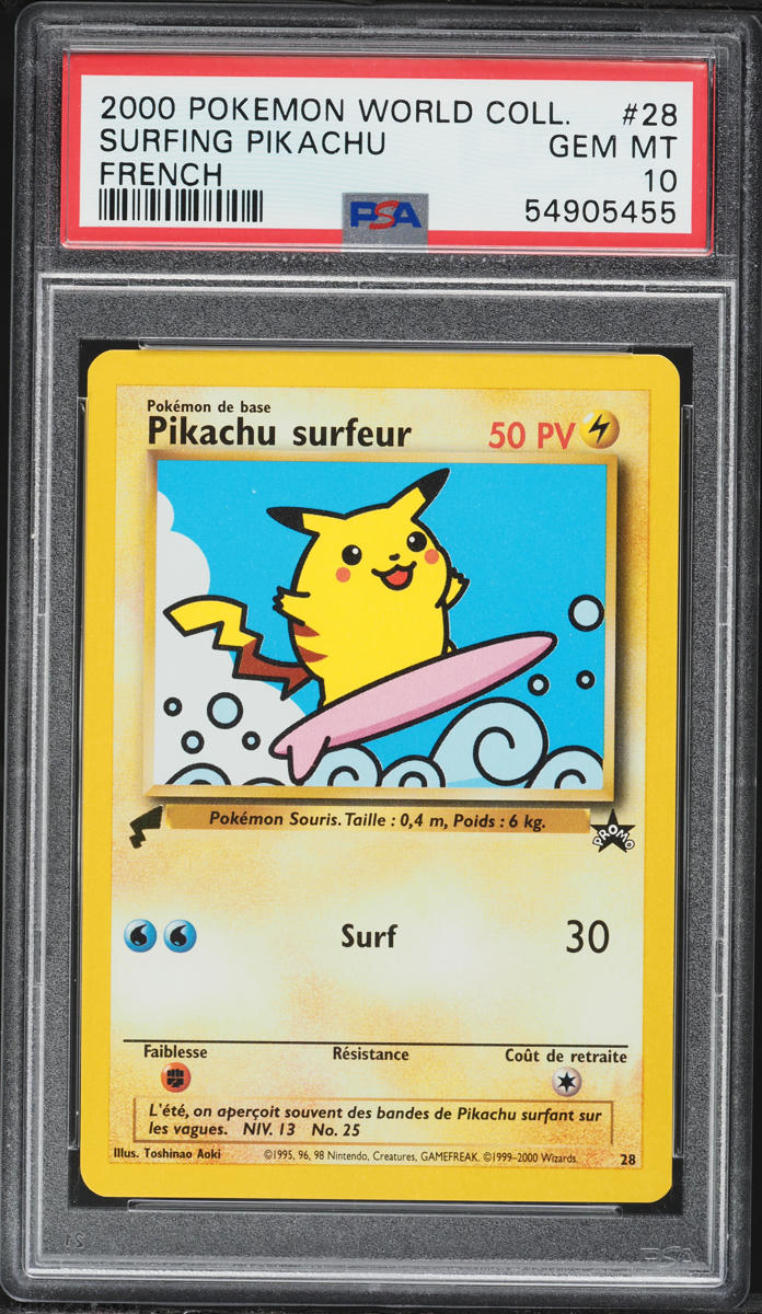 2000 Pokemon French World Collection Surfing Pikachu #28 PSA 10