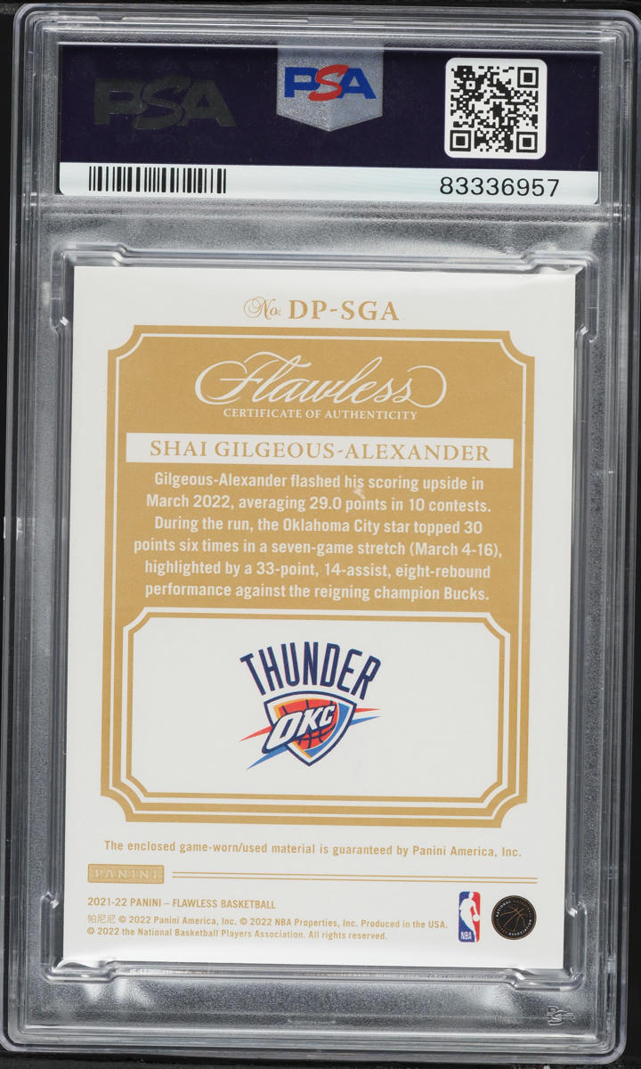 2021 Panini Flawless Dual Emerald Shai Gilgeous-Alexander GAME-USED PATCH /5 #DPSGA PSA 10 GEM