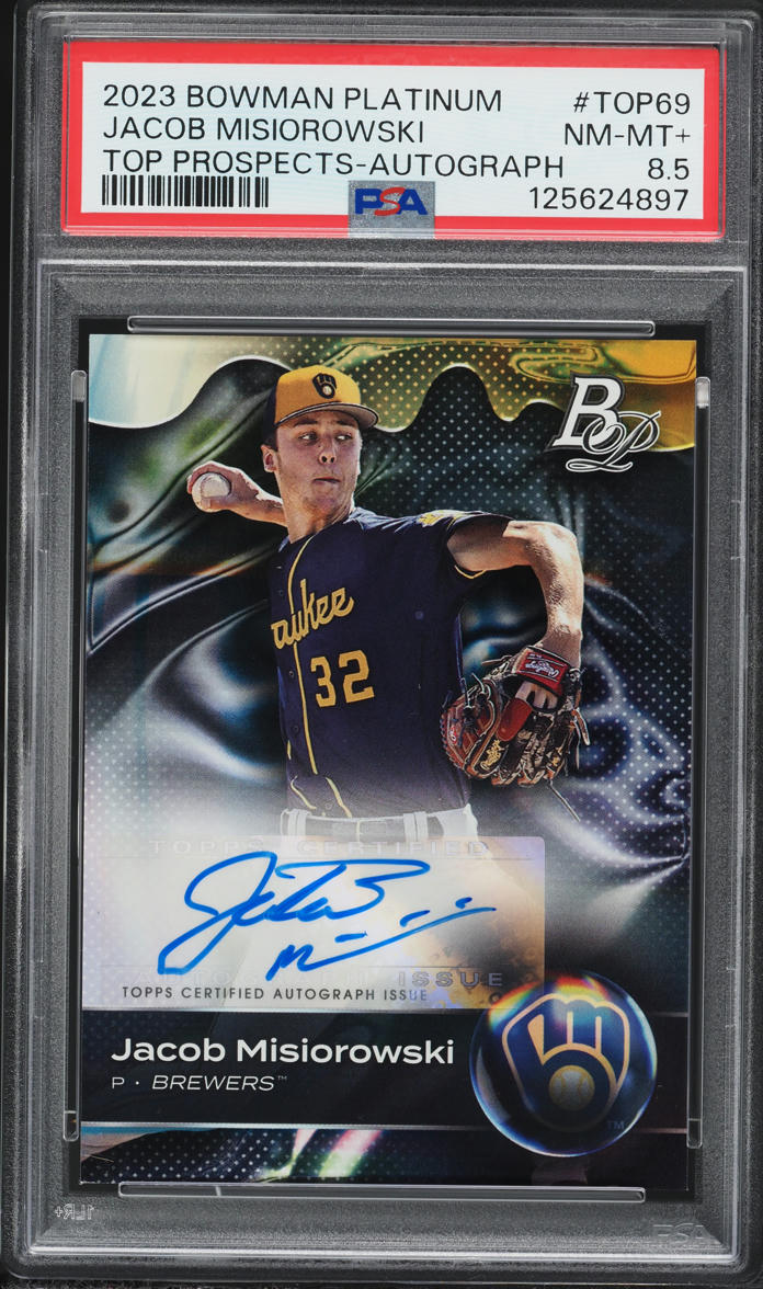 2023 Bowman Platinum Top Jacob Misiorowski PROSPECT AUTO #TOP-69 PSA 8.5 NM-MT+