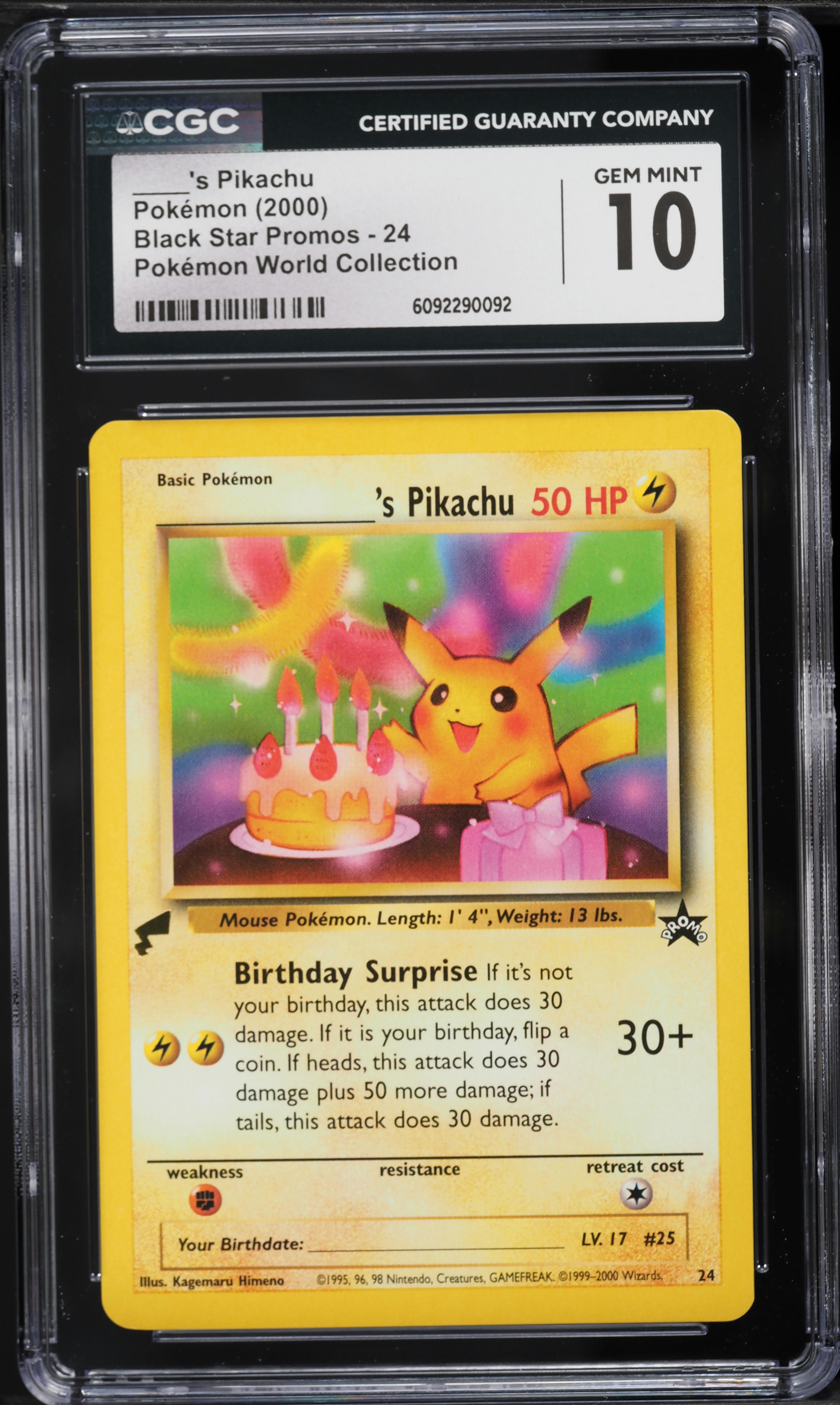 2000 Pokemon Black Star Promo World Collection Birthday Pikachu