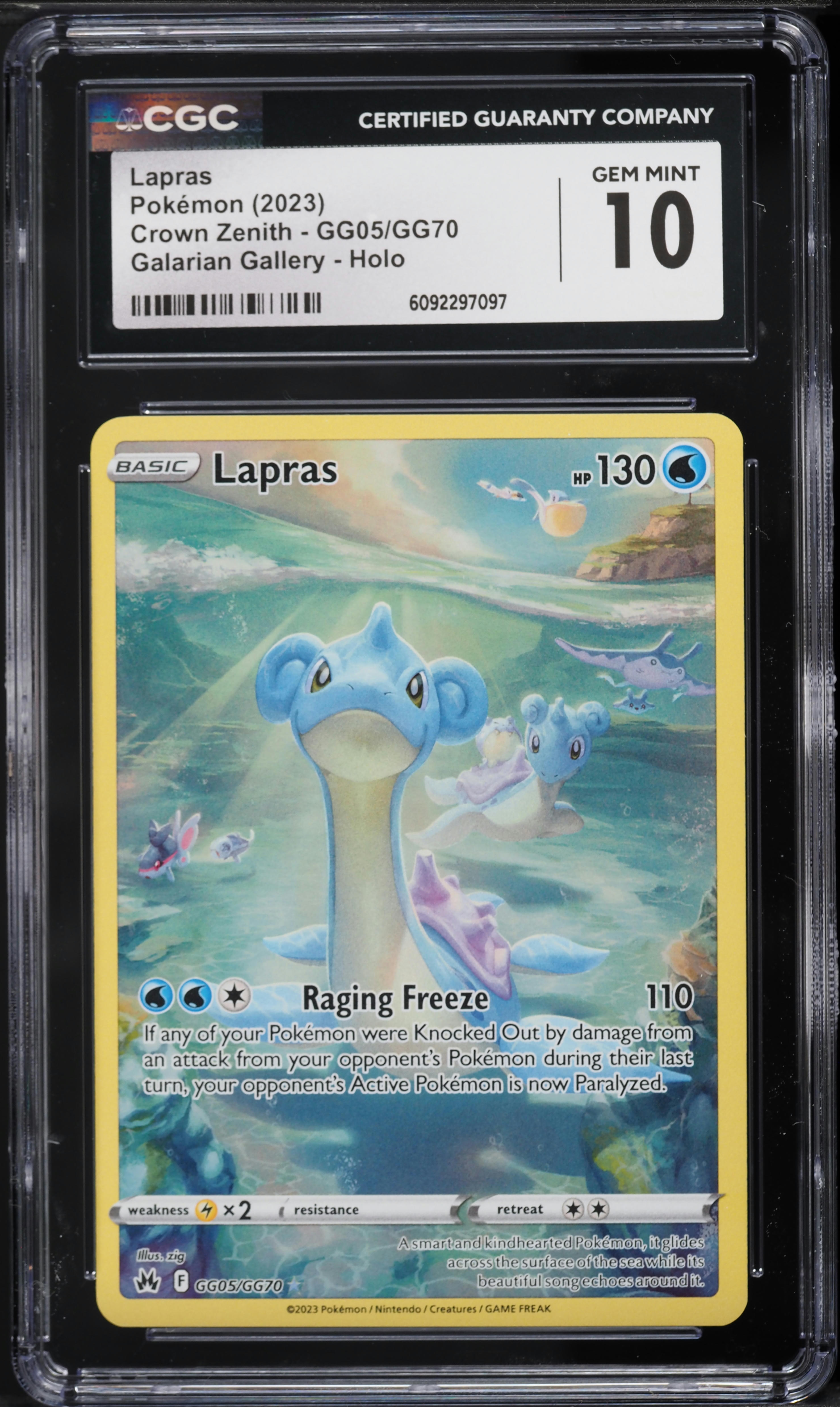 2023 Pokemon Sword & Shield Crown Zenith Full Art Lapras #GG05 CGC
