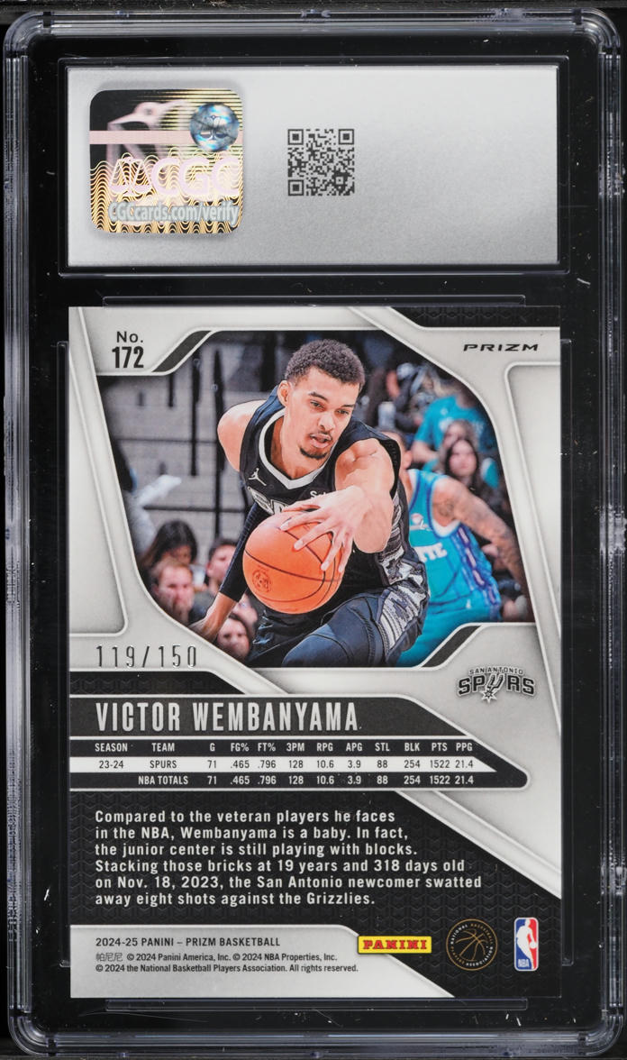 2024 Panini Prizm Fast Break Blue Victor Wembanyama /150 #172 CGC 10 GEM MINT