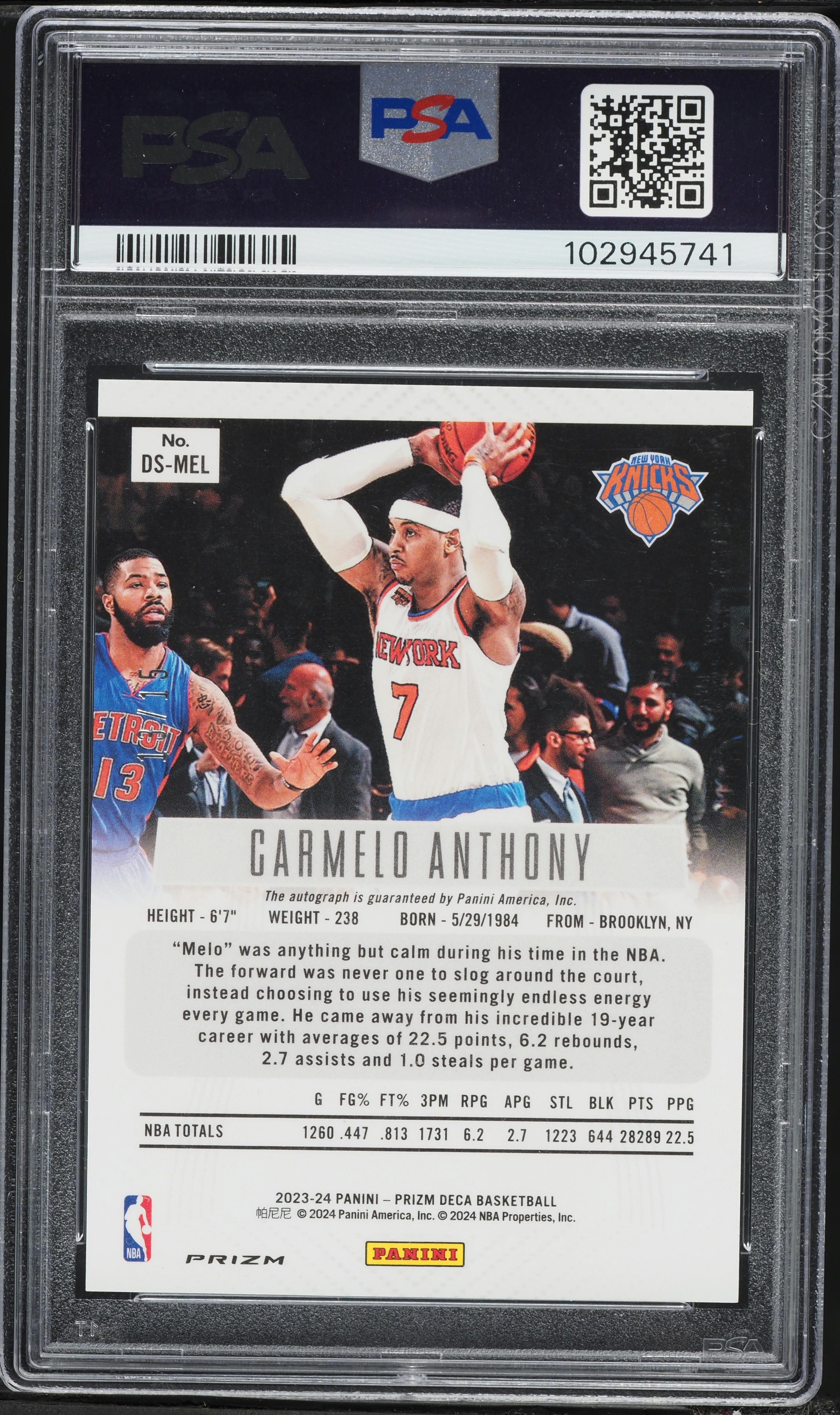 2023 Panini Prizm Deca Green Shimmer FOTL Carmelo Anthony AUTO /15 