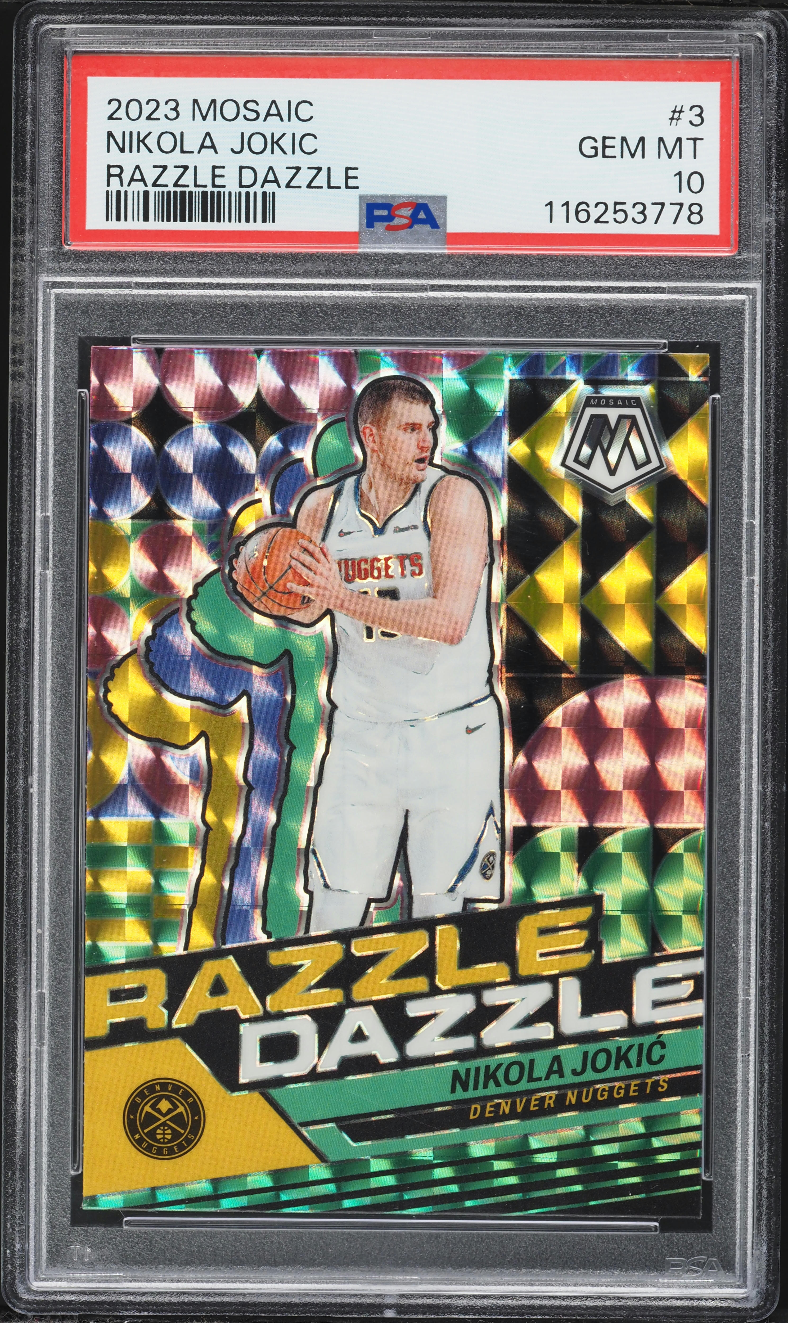 2023 Panini Mosaic Razzle Dazzle Nikola Jokic #3 PSA 10 GEM 2023 Panini Mosaic Razzle Dazzle Nikola Jokic #3 PSA 10 GEM
