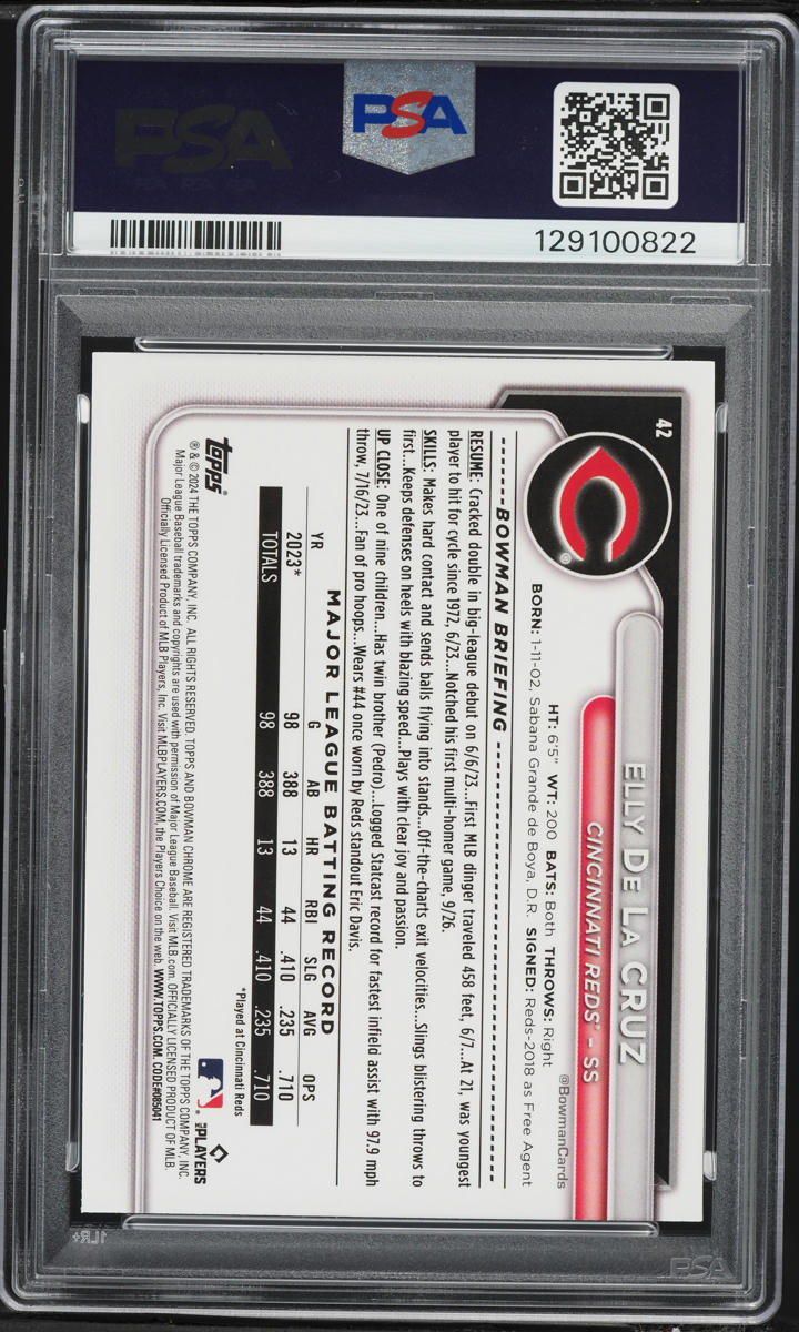 2024 Bowman Chrome Fuchsia Refractor Elly De La Cruz ROOKIE /299 #42 PSA 9 MINT