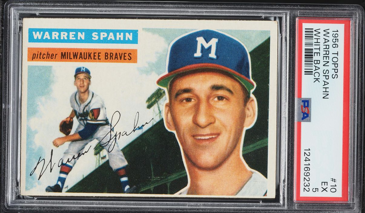 1956 Topps Warren Spahn WHITE BACK #10 PSA 5 EX