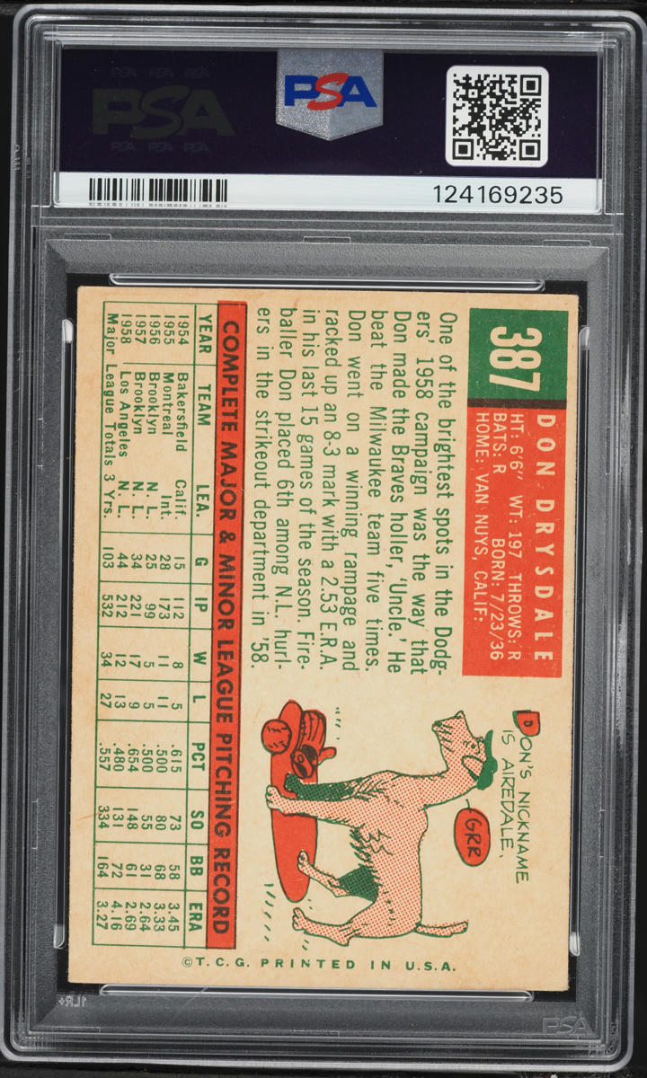 1959 Topps Don Drysdale #387 PSA 2 GD