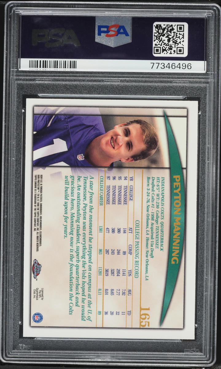 1998 Topps Chrome Peyton Manning ROOKIE #165 PSA 9 MINT