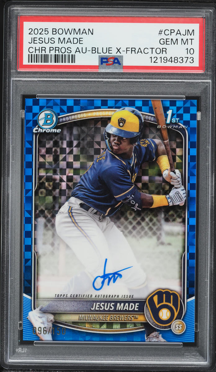 2025 Bowman Chrome Blue Xfractor Jesus Made PROSPECT AUTO /150 #CPAJM PSA 10 GEM MINT