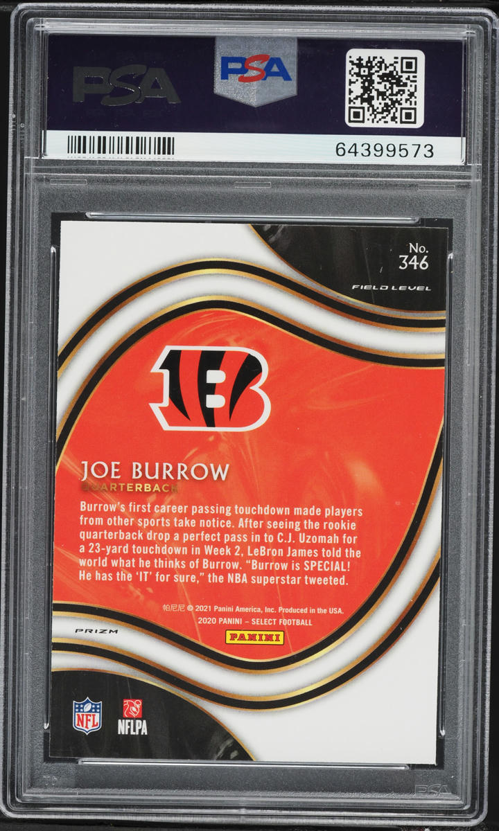 2020 Select Field Level Silver Prizm Joe Burrow ROOKIE #346 PSA 10 GEM MINT