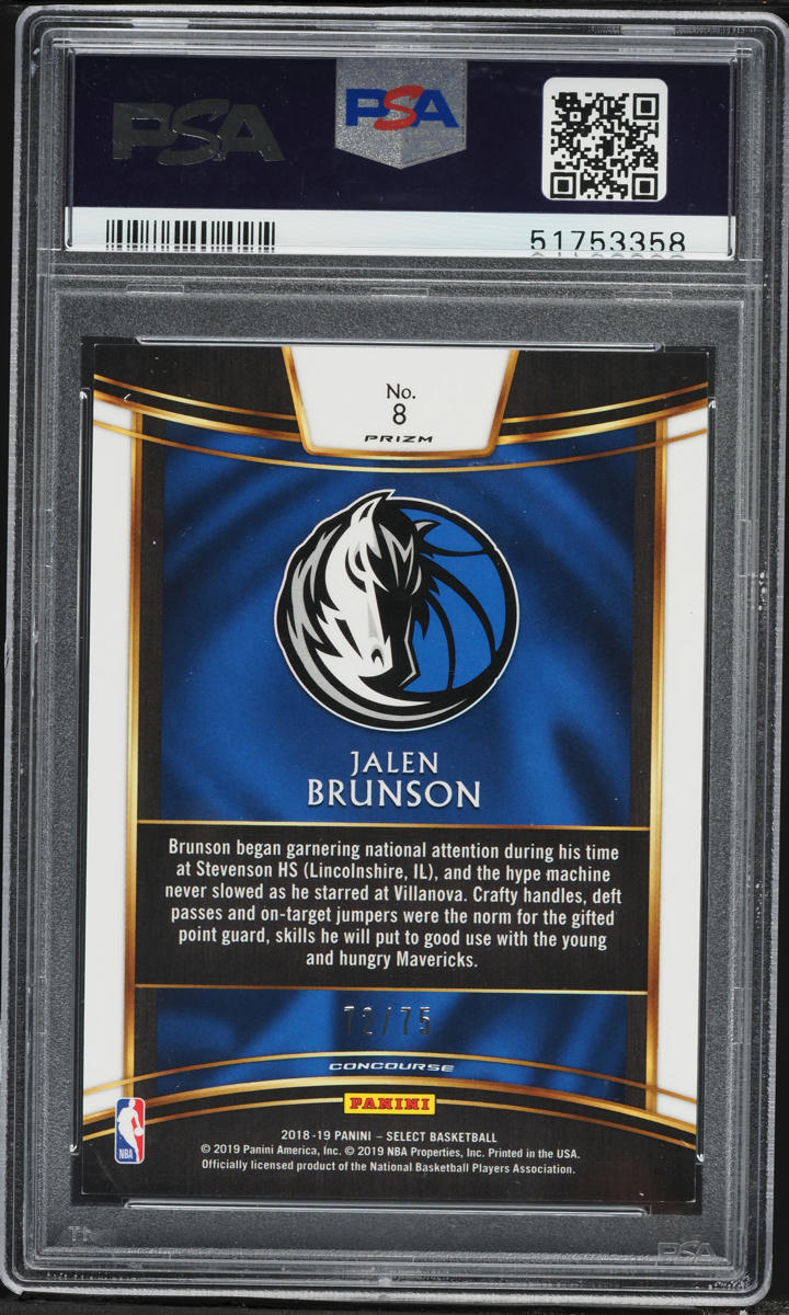 2018 Select Concourse Neon Green Prizm Jalen Brunson ROOKIE /75 #8 PSA 9 MINT