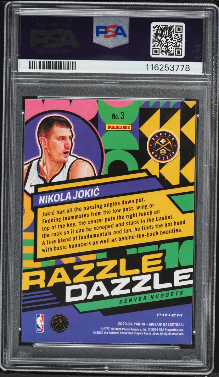 2023 Panini Mosaic Razzle Dazzle Nikola Jokic #3 PSA 10 GEM 2023 Panini Mosaic Razzle Dazzle Nikola Jokic #3 PSA 10 GEM
