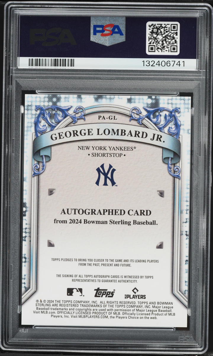 2024 Bowman Sterling  George Lombard Jr. PROSPECT AUTO #PAGL PSA 10 GEM MINT