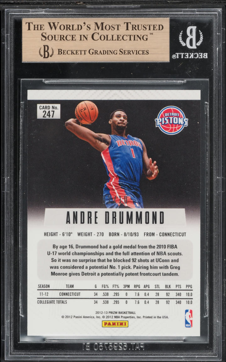 2012 Panini Prizm Gold Andre Drummond ROOKIE /10 #247 BGS 10 PRISTINE