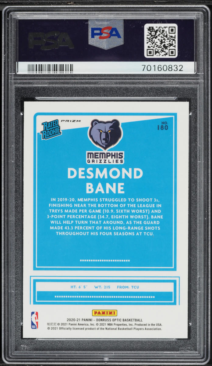 2020 Donruss Optic Holo Desmond Bane ROOKIE #180 PSA 10 GEM MINT