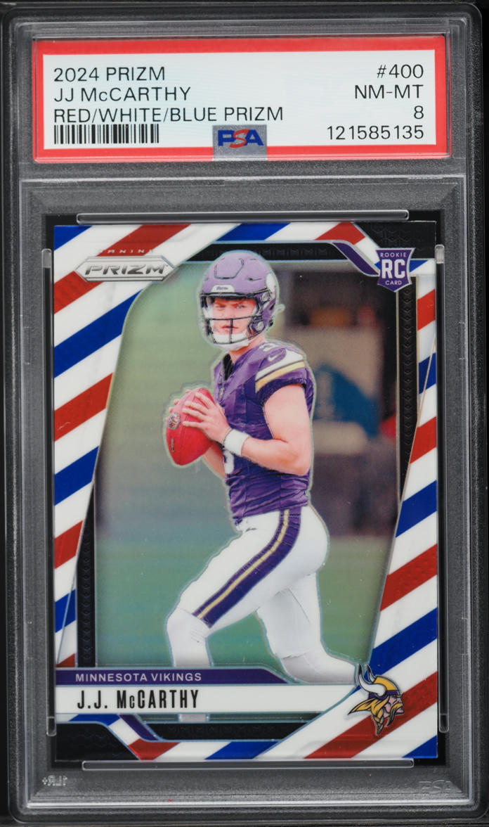 2024 Panini Prizm Red White Blue JJ McCarthy ROOKIE #400 PSA 8 NM-MT